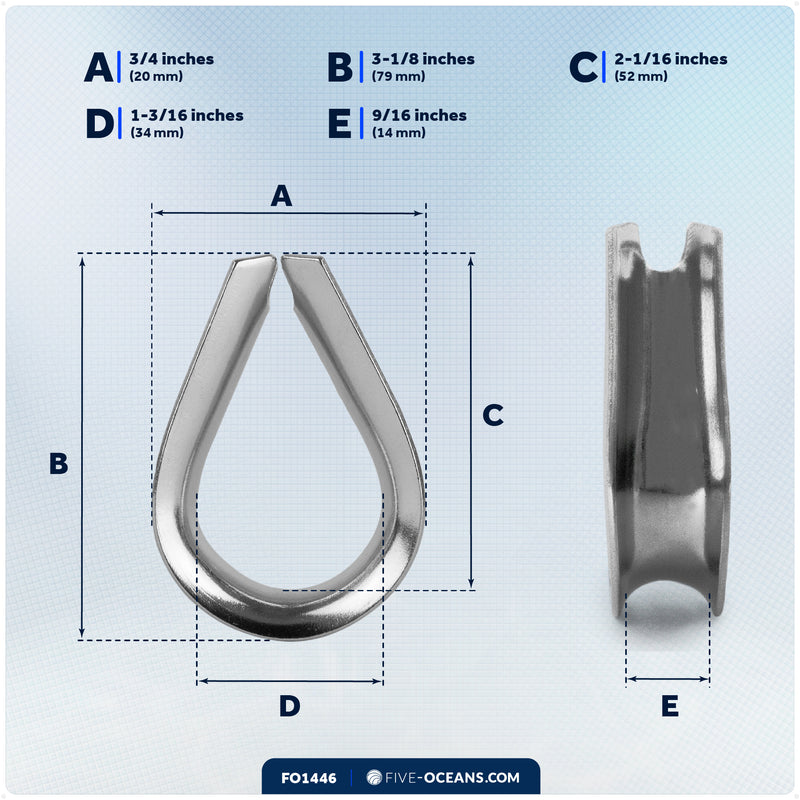 9/16" Wire Rope Thimble, AISI316 Stainless Steel – FO1446 - Five Oceans