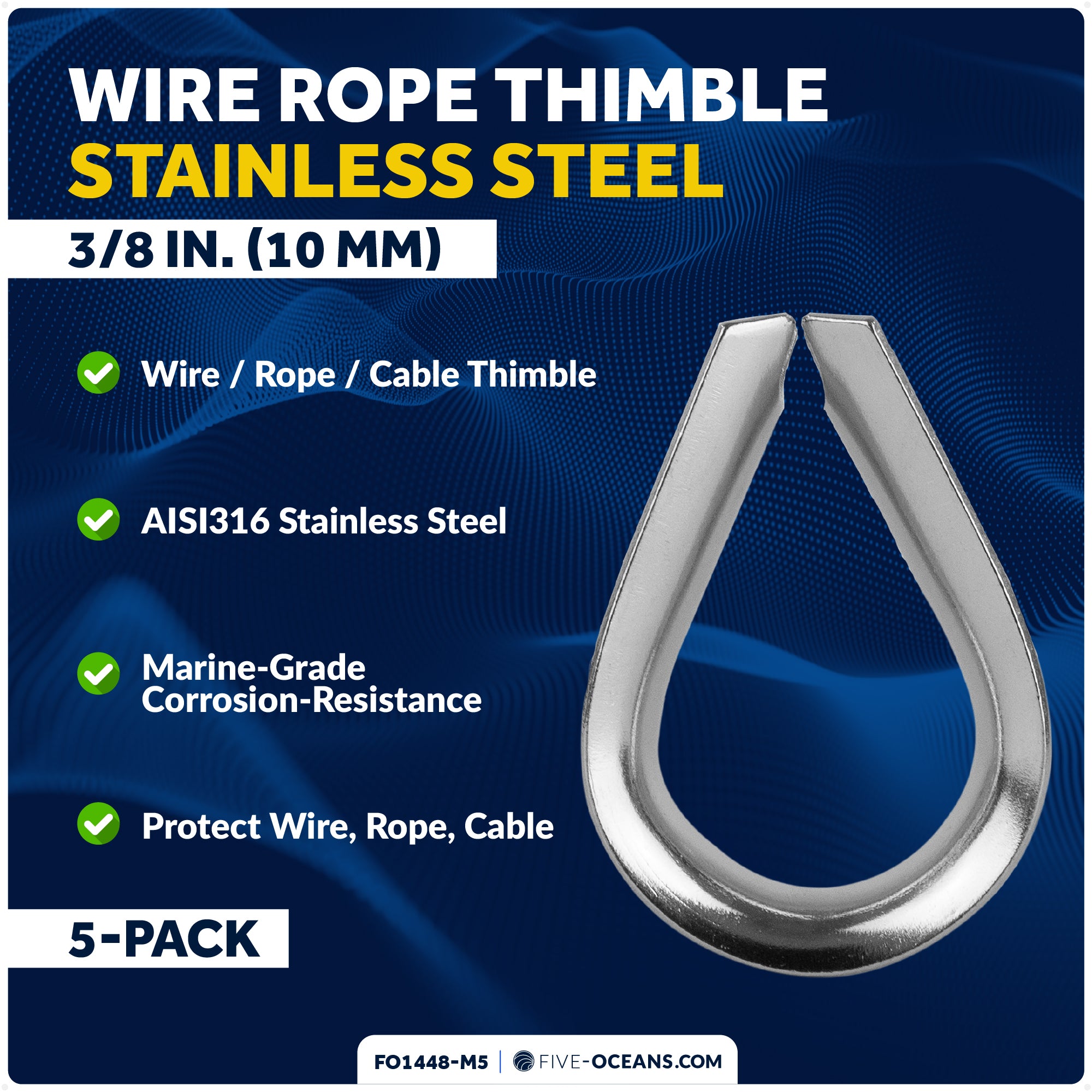 3/8" Wire Rope Thimble, AISI316 Stainless Steel, Pack - FO1448-M5
