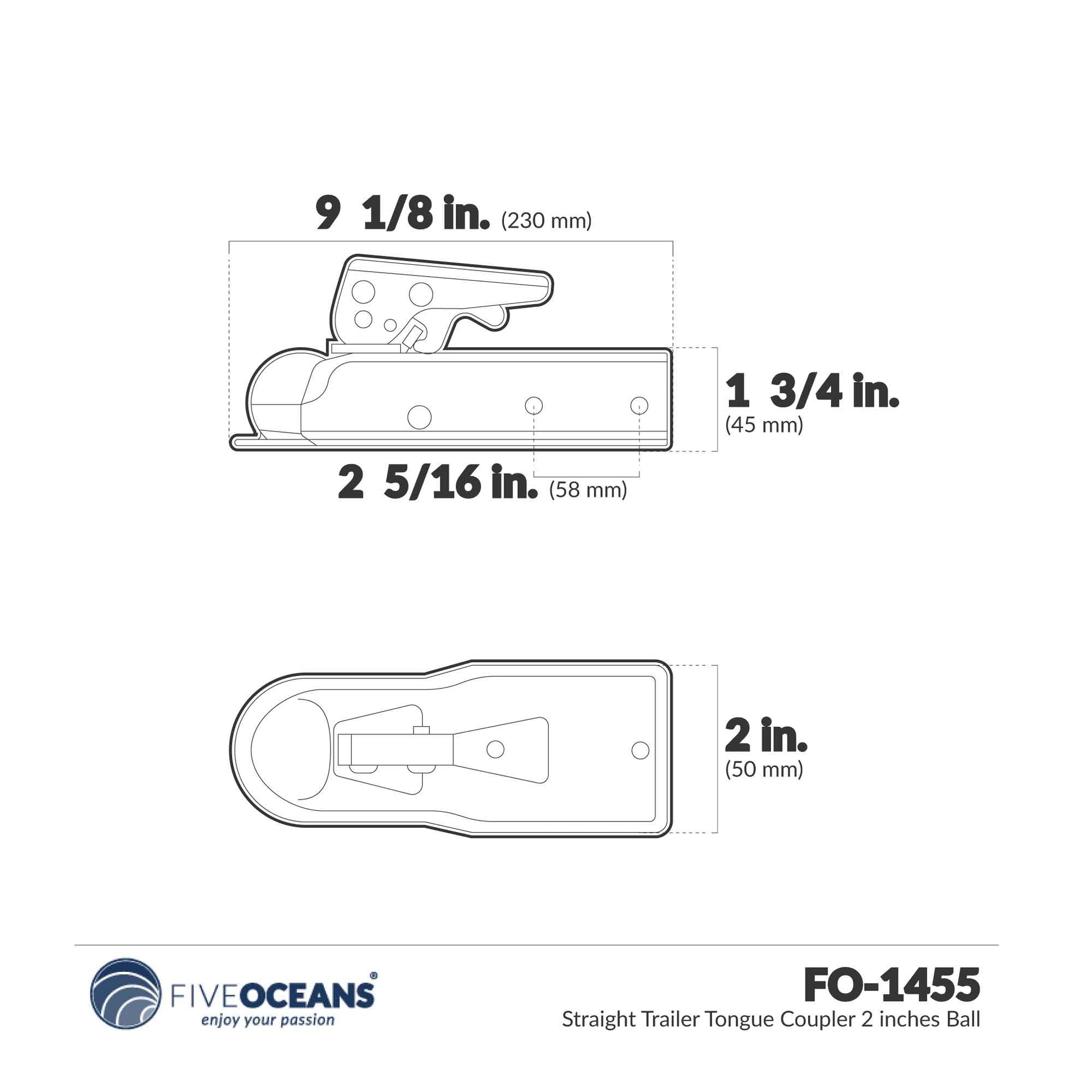 Straight Trailer Tongue Coupler - FO1455 - Five Oceans