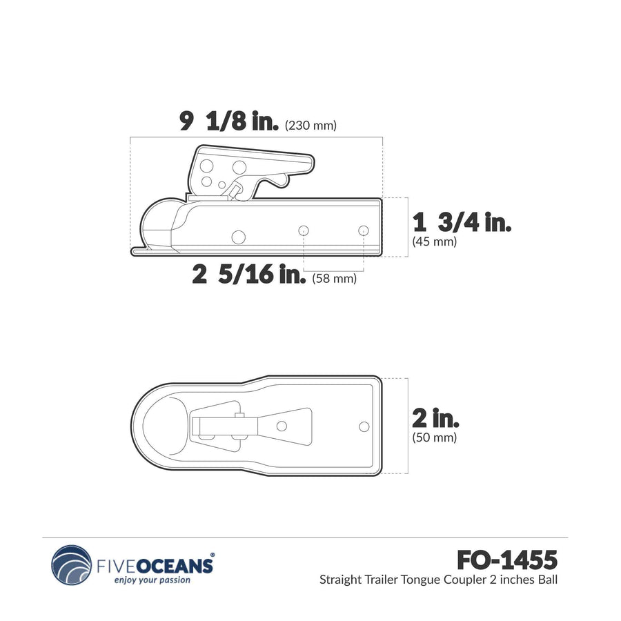 Straight Trailer Tongue Coupler - FO1455 - Five Oceans