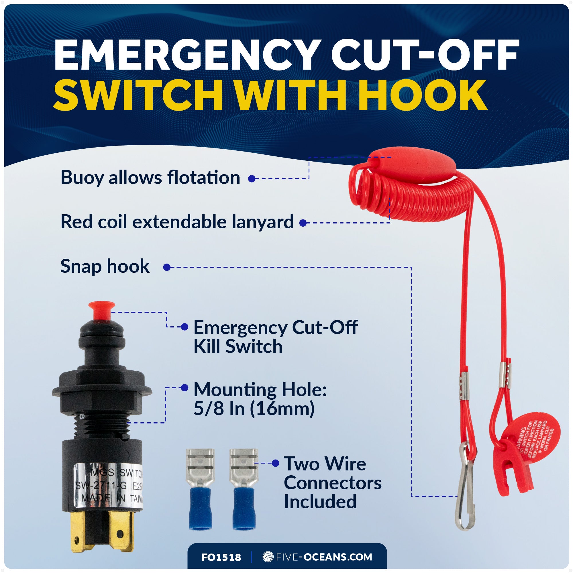 Emergency Cut-Off Switch, 12 Volts - FO1518 - Five Oceans