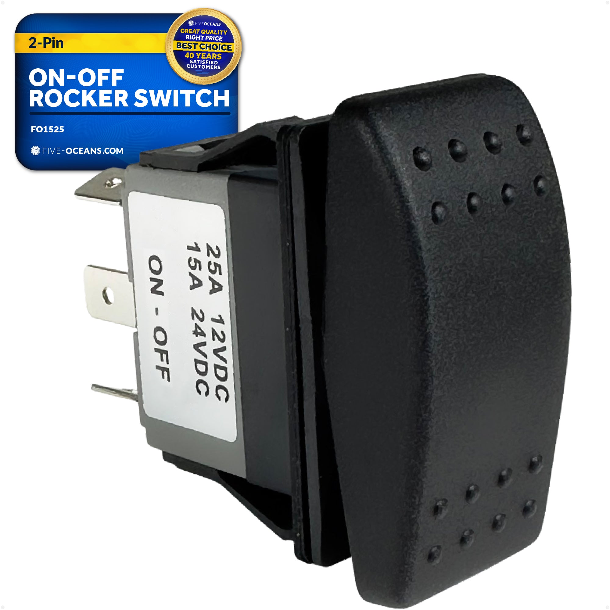2-Pin On-Off Rocker Switch, SPST, 25A/12V DC - 15A/24V DC - FO1525