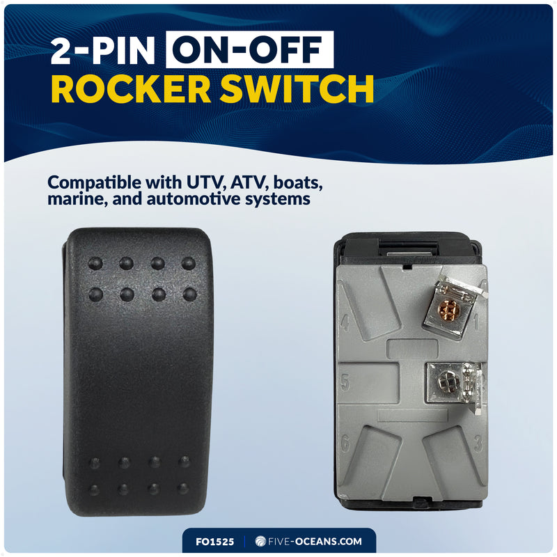 2-Pin On-Off Rocker Switch, SPST, 25A/12V DC - 15A/24V DC - FO1525 - Five Oceans
