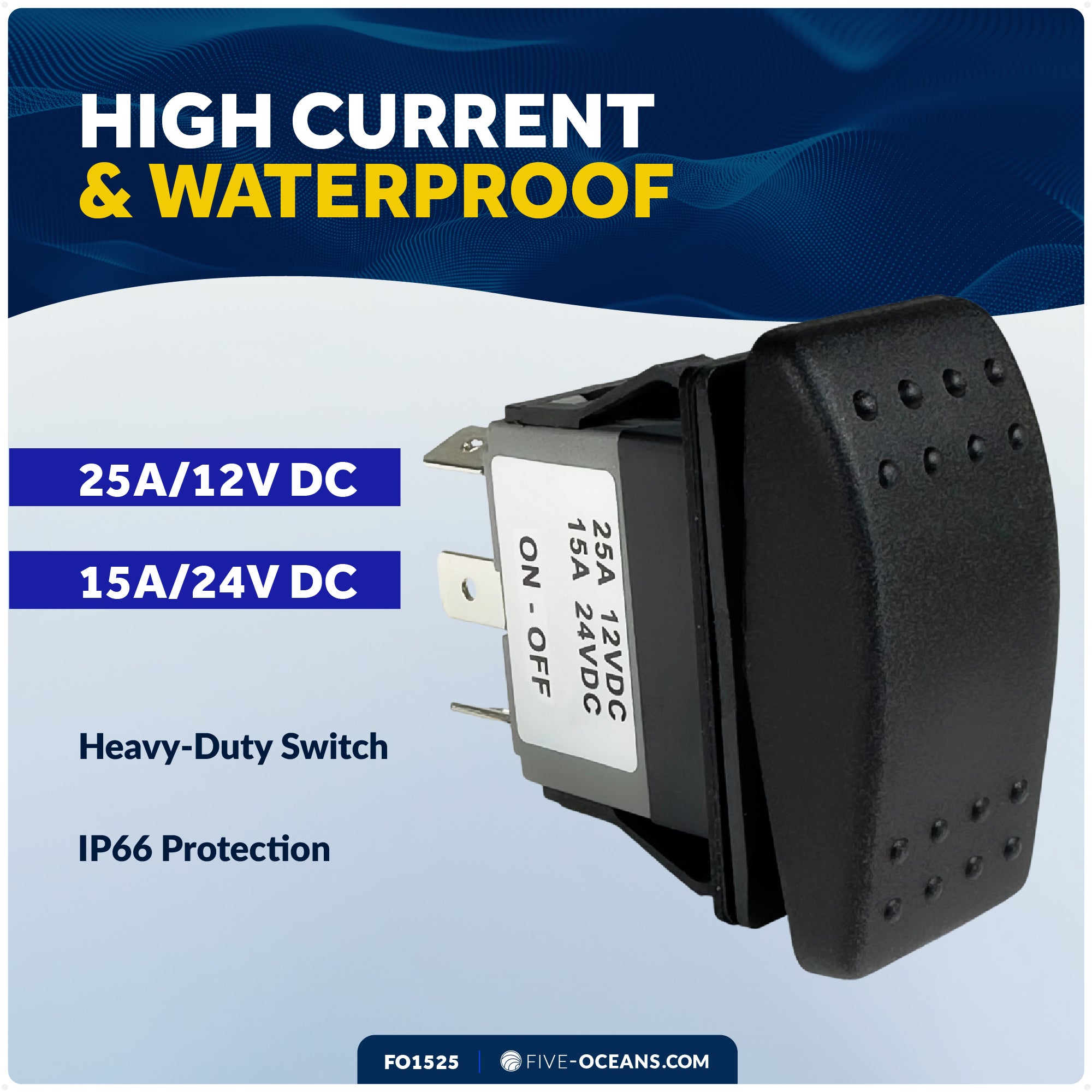 2-Pin On-Off Rocker Switch, SPST, 25A/12V DC - 15A/24V DC - FO1525