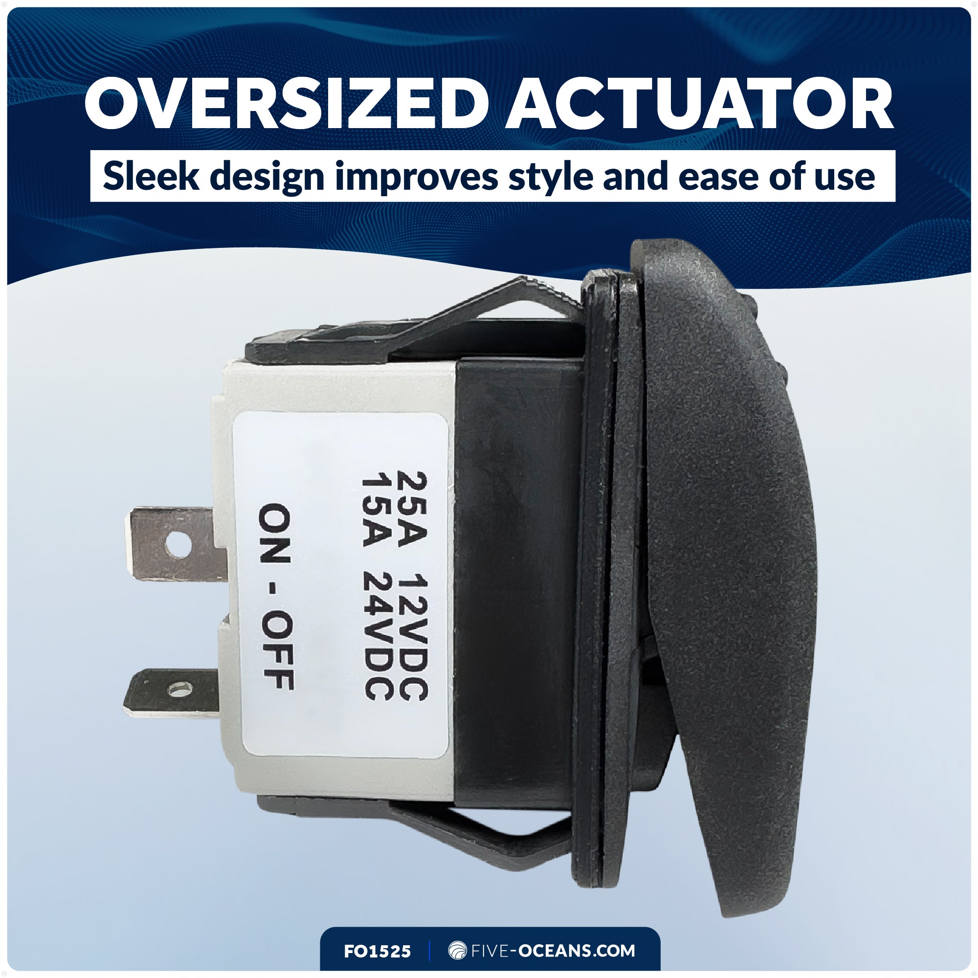 2-Pin On-Off Rocker Switch, SPST, 25A/12V DC - 15A/24V DC - FO1525 - Five Oceans