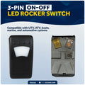 3-Pin On-Off LED Rocker Switch, SPST, 25A/12V DC - 15A/24V DC - FO1526 - Five Oceans