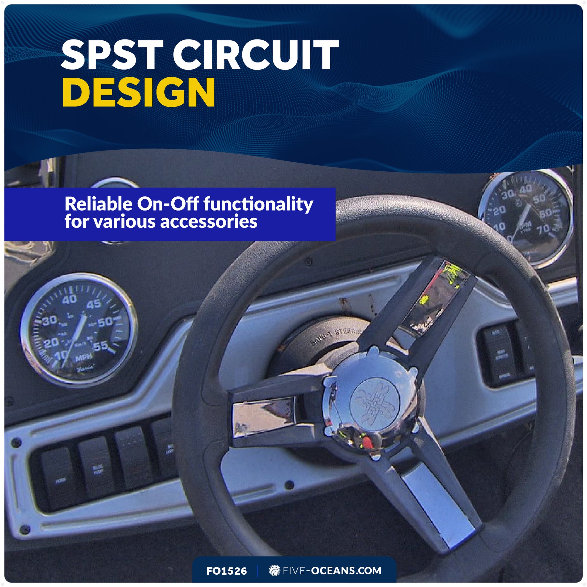 3-Pin On-Off LED Rocker Switch, SPST, 25A/12V DC - 15A/24V DC - FO1526 - Five Oceans