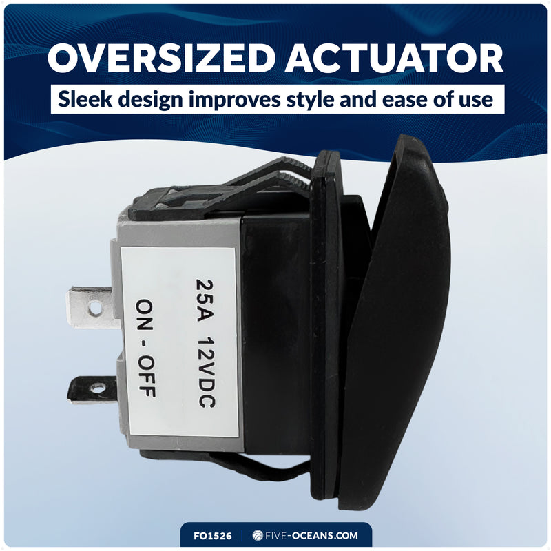 3-Pin On-Off LED Rocker Switch, SPST, 25A/12V DC - 15A/24V DC - FO1526 - Five Oceans