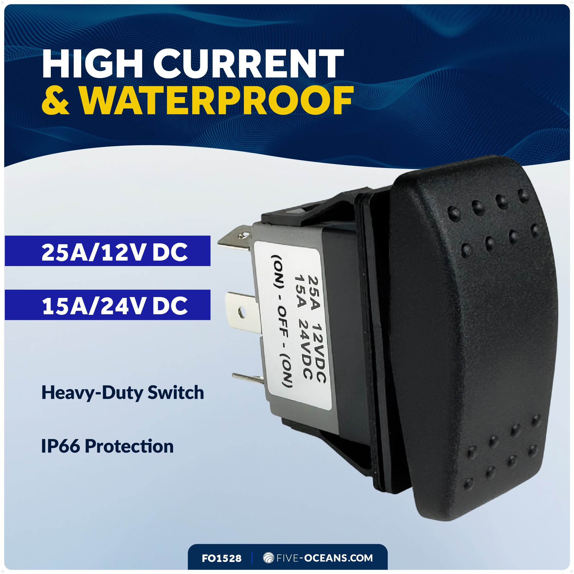 3-Pin (On)-Off-(On) Momentary Rocker Switch, SPDT, 25A/12V DC - 15A/24V DC - FO1528