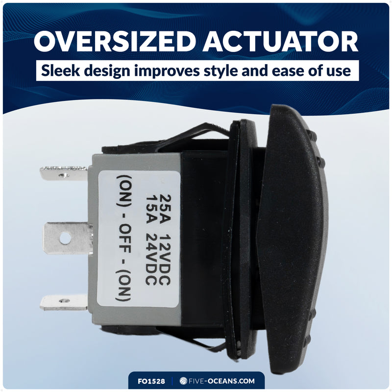 3-Pin (On)-Off-(On) Momentary Rocker Switch, SPDT, 25A/12V DC - 15A/24V DC - FO1528 - Five Oceans