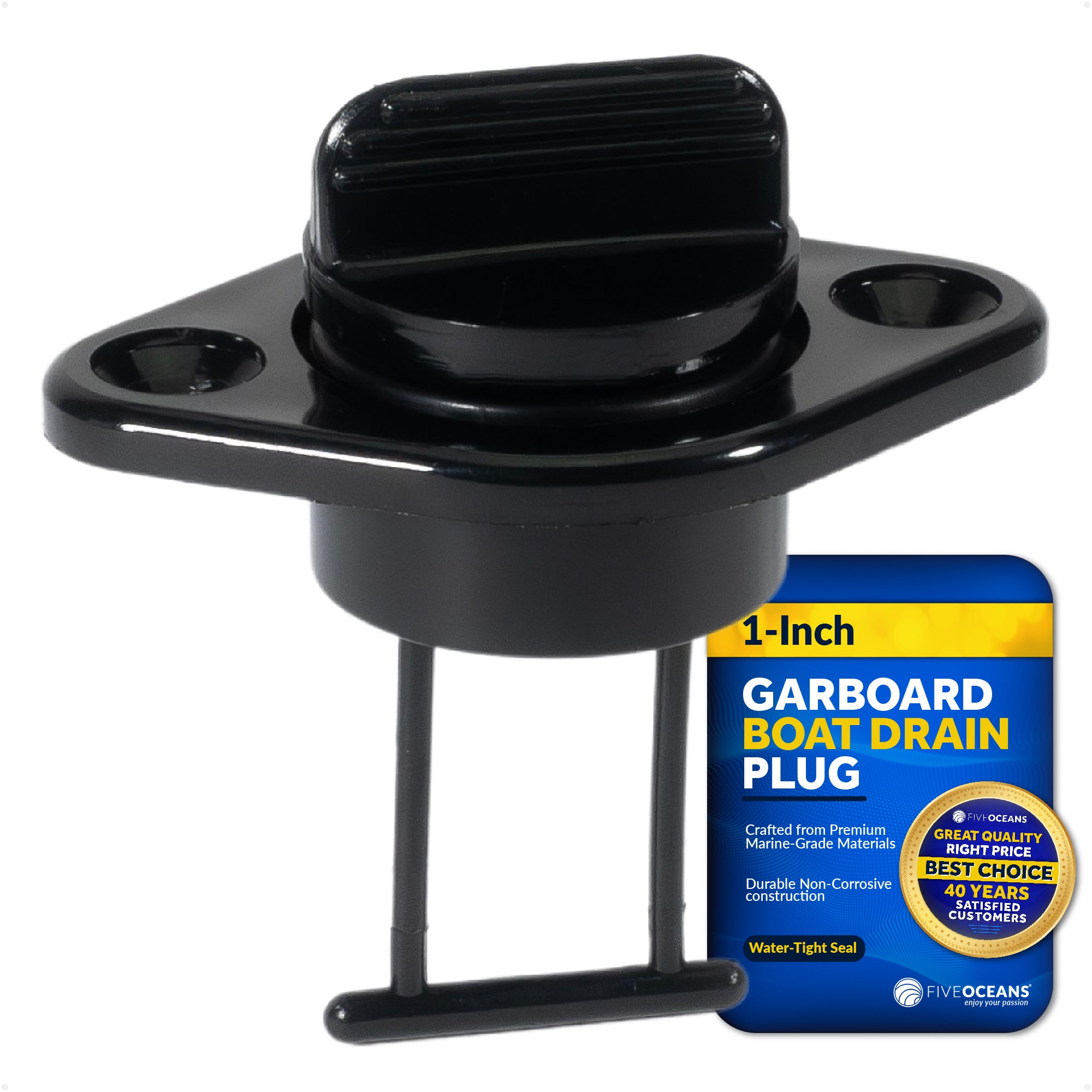 Garboard Boat Drain Plug For 1" Transom Hole, Black Nylon - FO1569 - Five Oceans