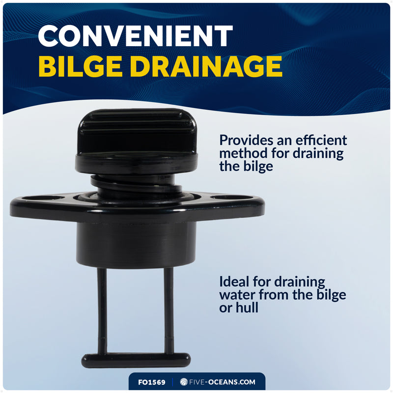 Garboard Drain Plug for 1" Transom Hole, Black Nylon - FO1569 - Five Oceans