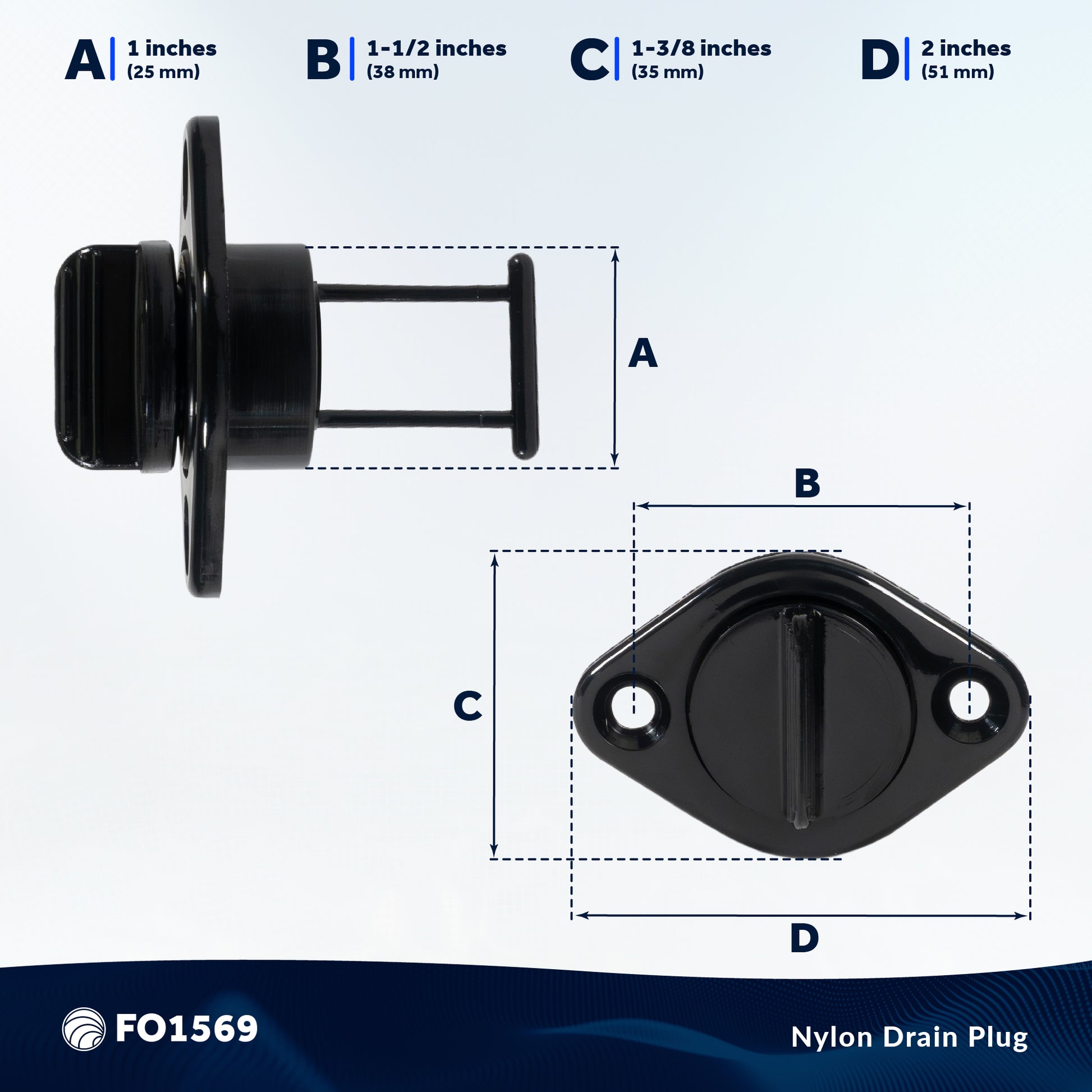Garboard Boat Drain Plug For 1" Transom Hole, Black Nylon - FO1569 - Five Oceans