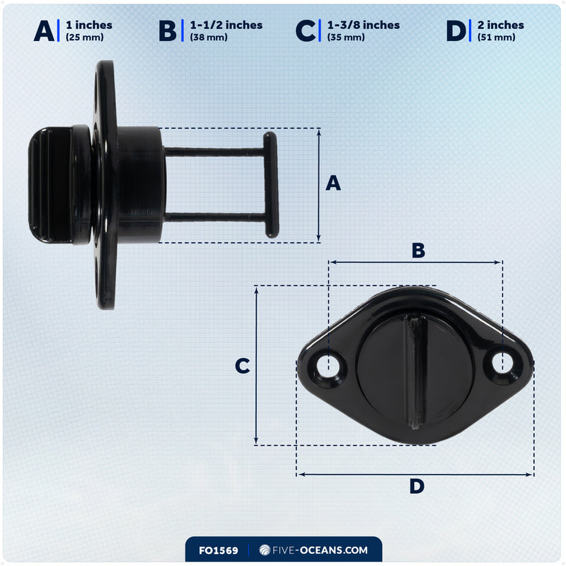 Garboard Drain Plug for 1" Transom Hole, Black Nylon - FO1569 - Five Oceans