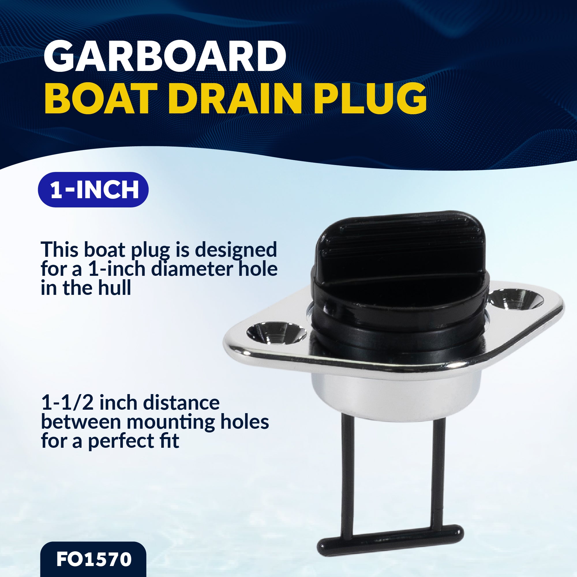 Garboard Boat Drain Plug For 1" Transom Hole, Chrome Plated Brass & Black Nylon - FO1570 - Five Oceans