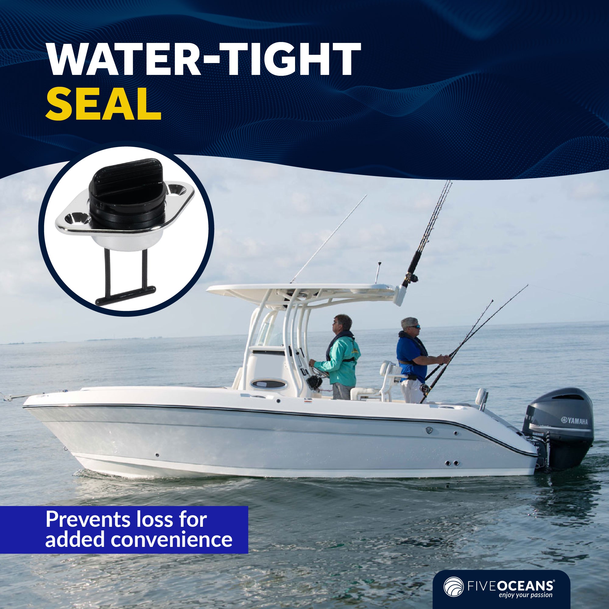 Garboard Boat Drain Plug For 1" Transom Hole, Chrome Plated Brass & Black Nylon - FO1570 - Five Oceans