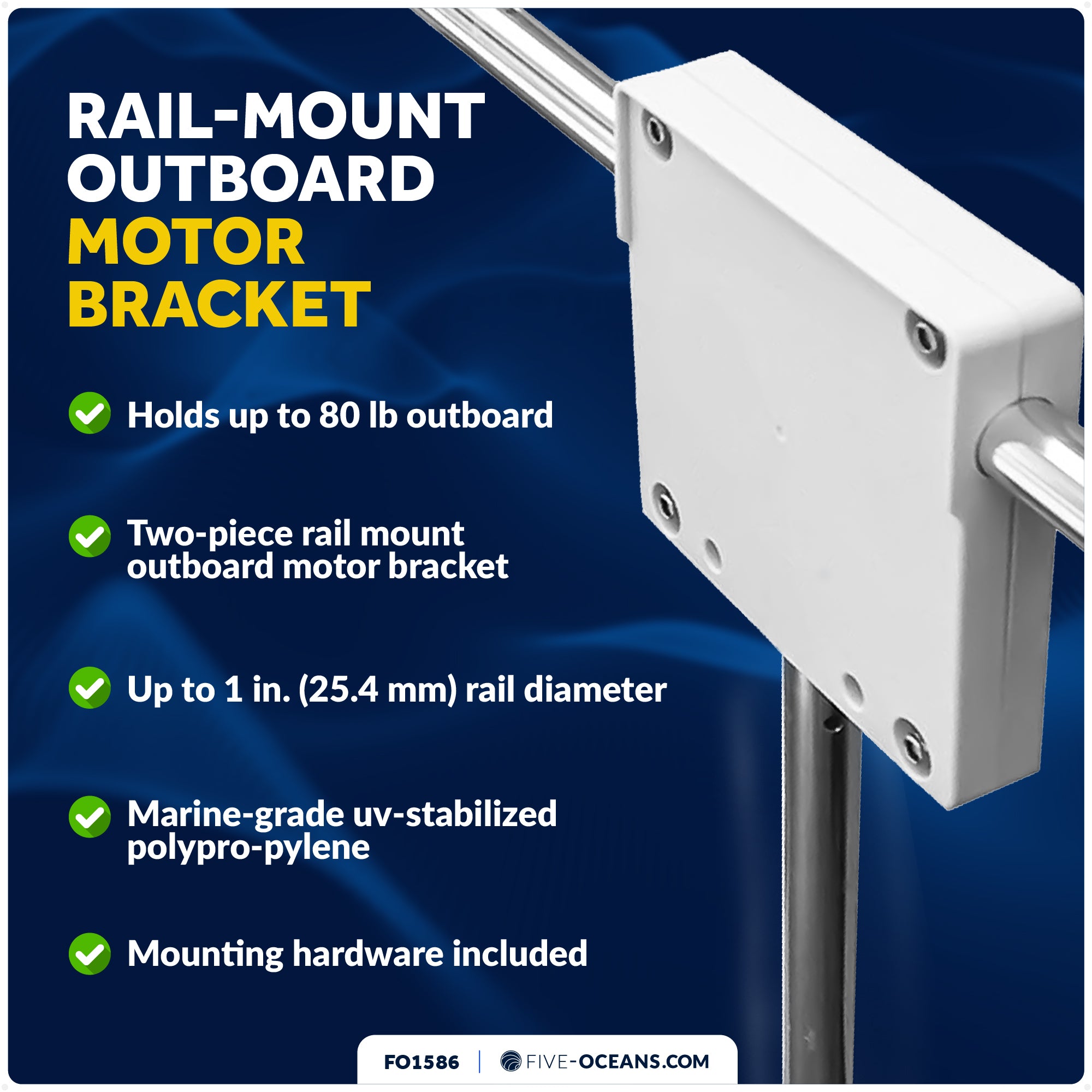 Outboard Motor Rail-Mount Bracket, Fits Motors Up to 80 Lb - FO1586 - Five Oceans