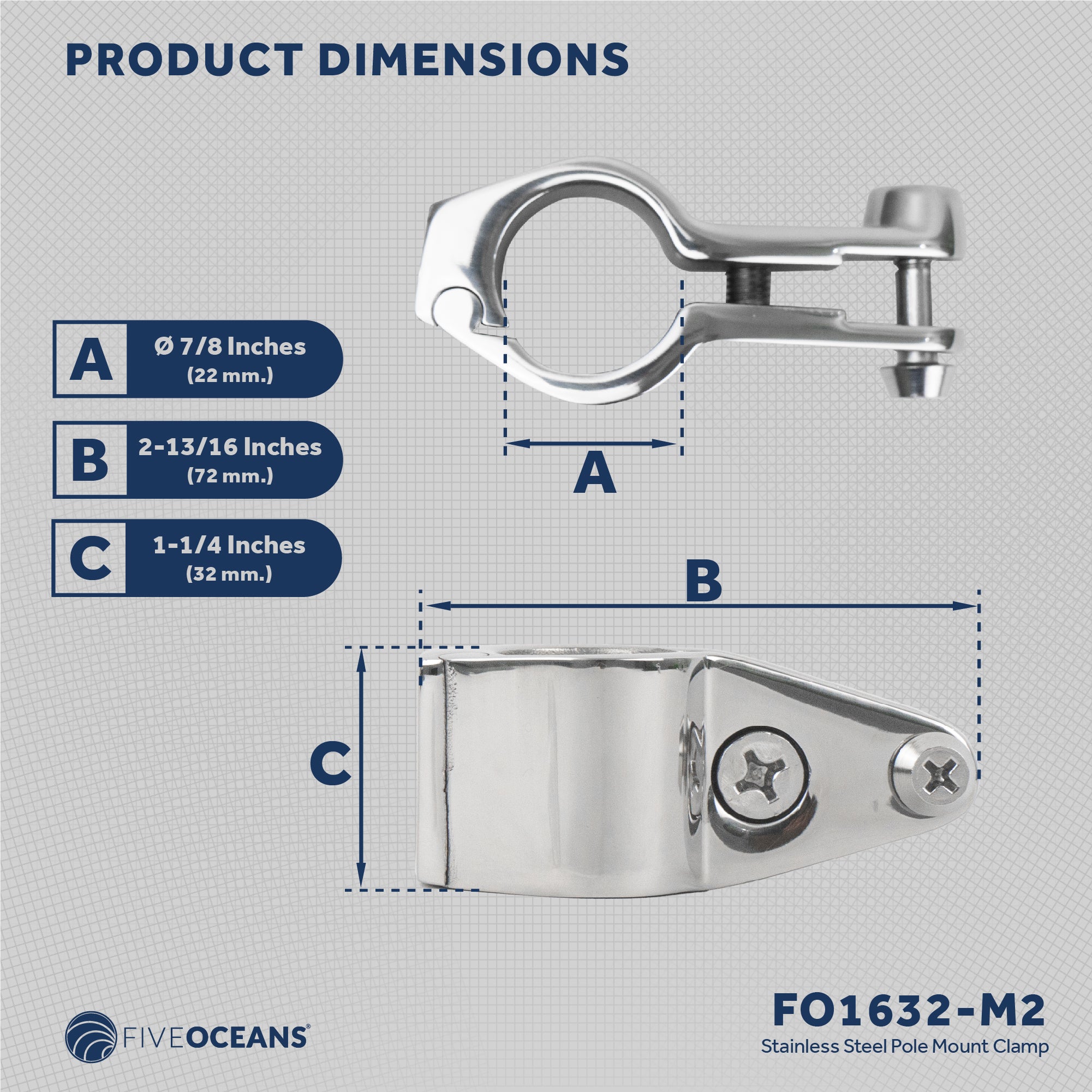 Bimini Top Hinged Jaw Slide, 7/8" Stainless Steel 2-Pack - FO1632-M2 - Five Oceans