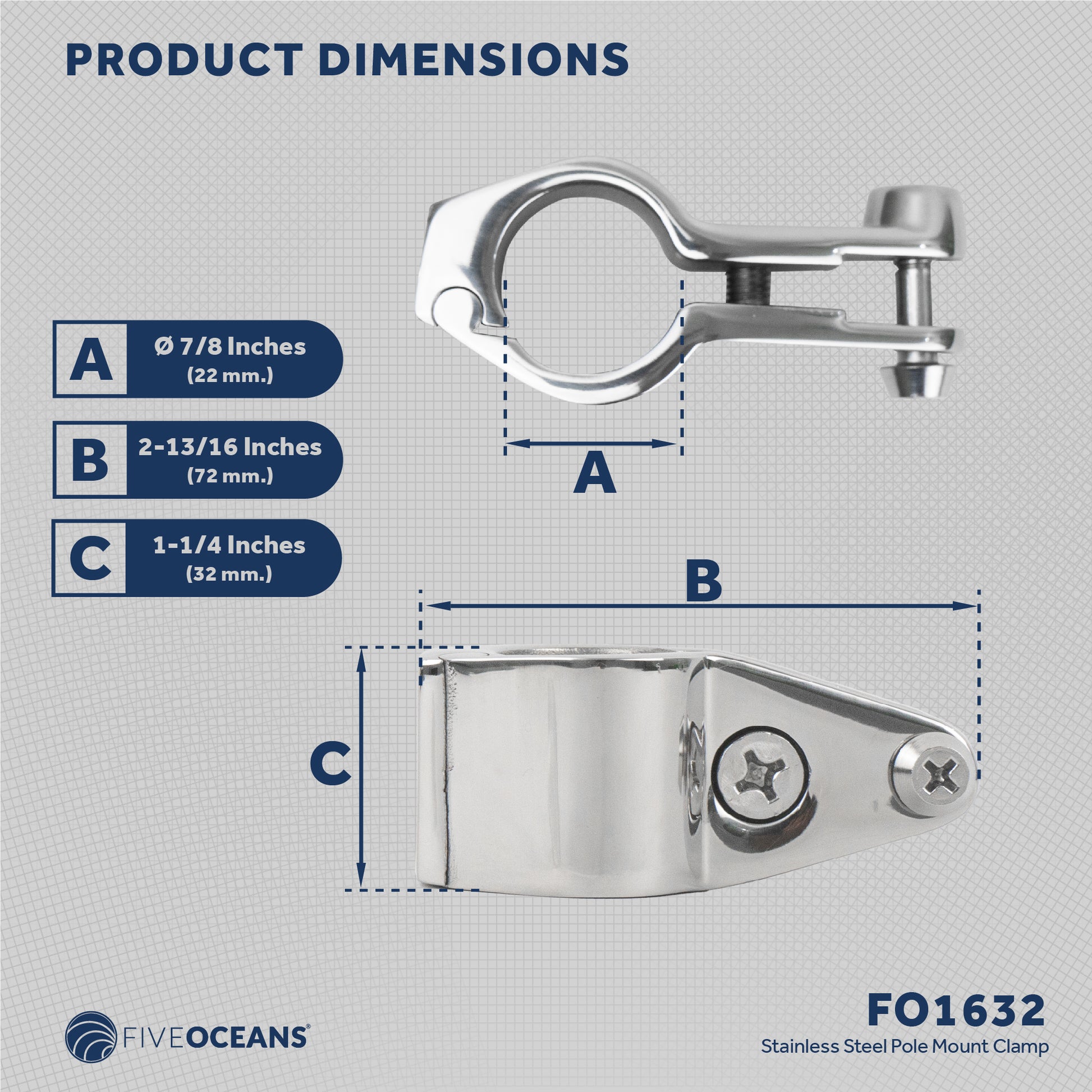 Bimini Top Hardware 7/8" Hinged Jaw Slide, AISI316 Stainless Steel - FO1632 - Five Oceans