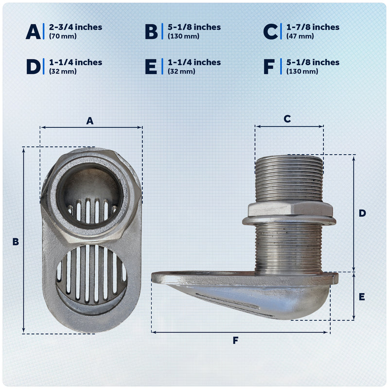 1-1/2" I.D. Threaded Thru-Hull Fitting Intake Strainer, AISI316 Stainless Steel - FO1646 - Five Oceans
