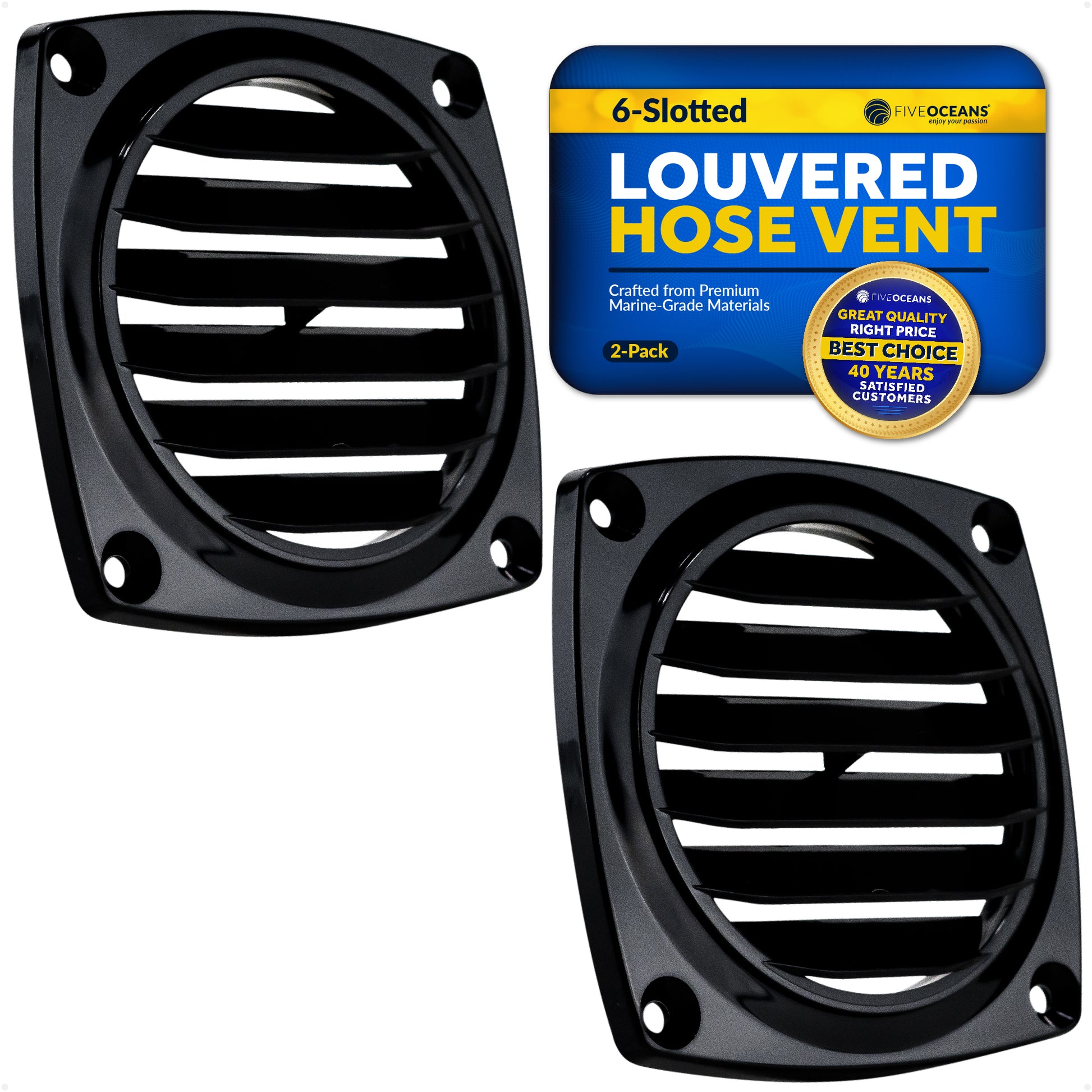 Louvered Flush Hose Ventilators, 6 slots, Black 2-Pack - FO1675-M2 - Five Oceans