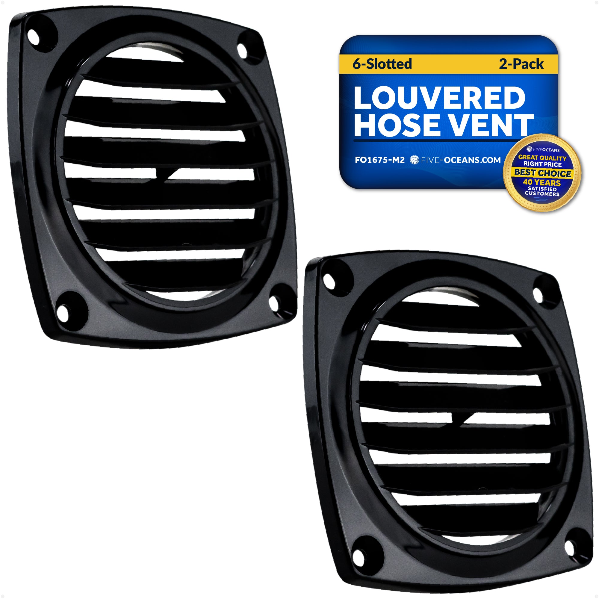 Louvered Flush Hose Ventilators, 6 slots, Black 2-Pack - FO1675-M2