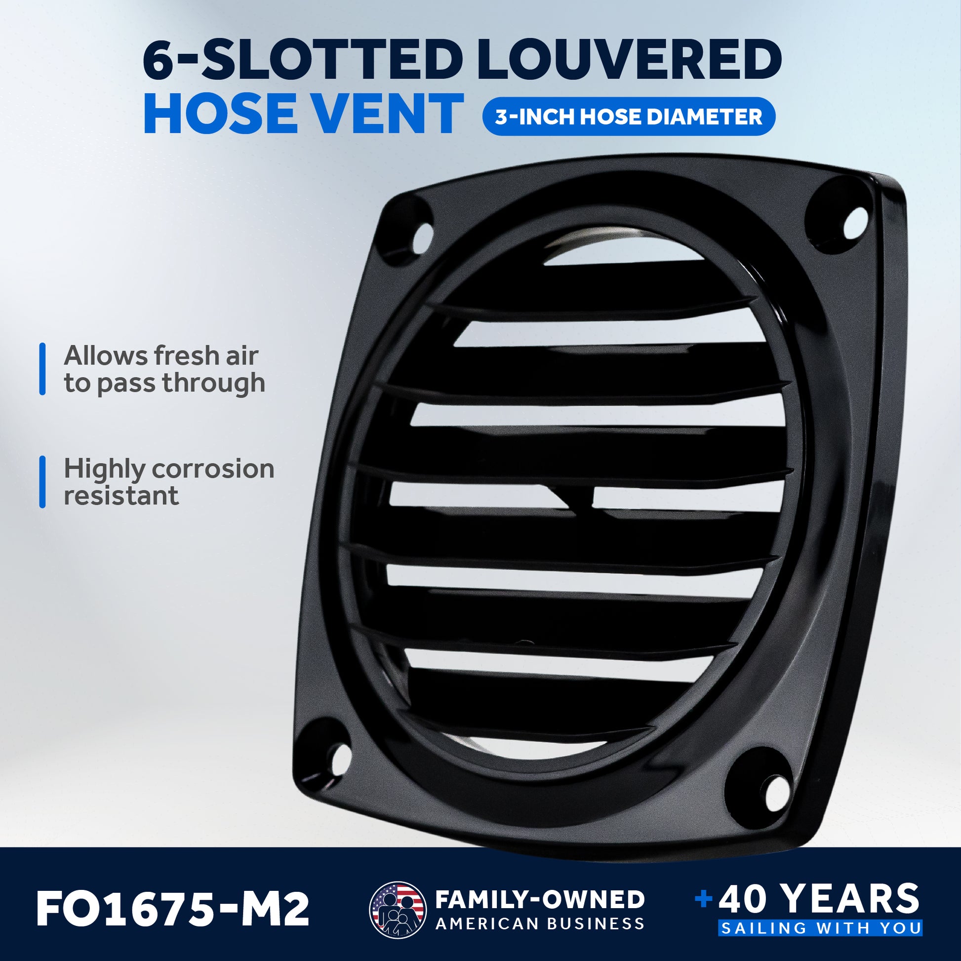 Louvered Flush Hose Ventilators, 6 slots, Black 2-Pack - FO1675-M2 - Five Oceans