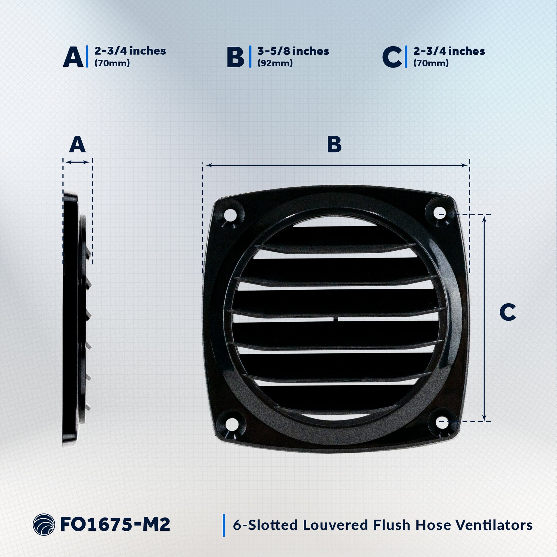 Louvered Flush Hose Ventilators, 6 slots, Black 2-Pack - FO1675-M2 - Five Oceans