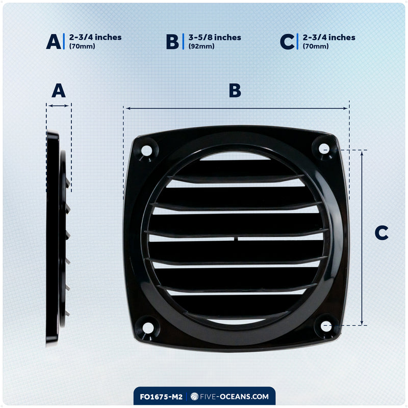 6-Slotted Louvered Flush Hose Ventilators, 3" Hose Diameter, Black, 2-Pack - FO1675-M2 - Five Oceans