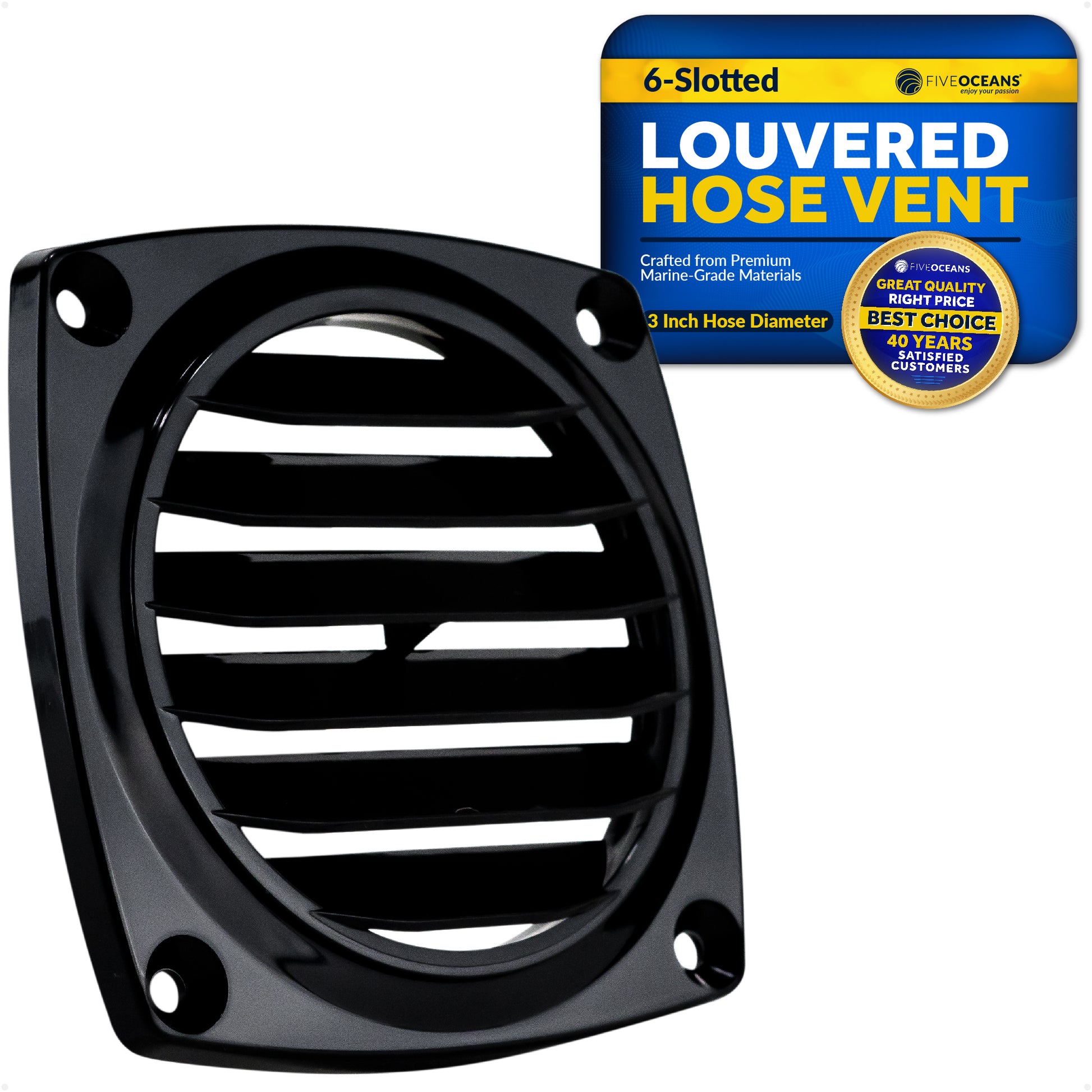 Louvered Flush Hose Ventilators, 6 slots, Black - FO1675 - Five Oceans