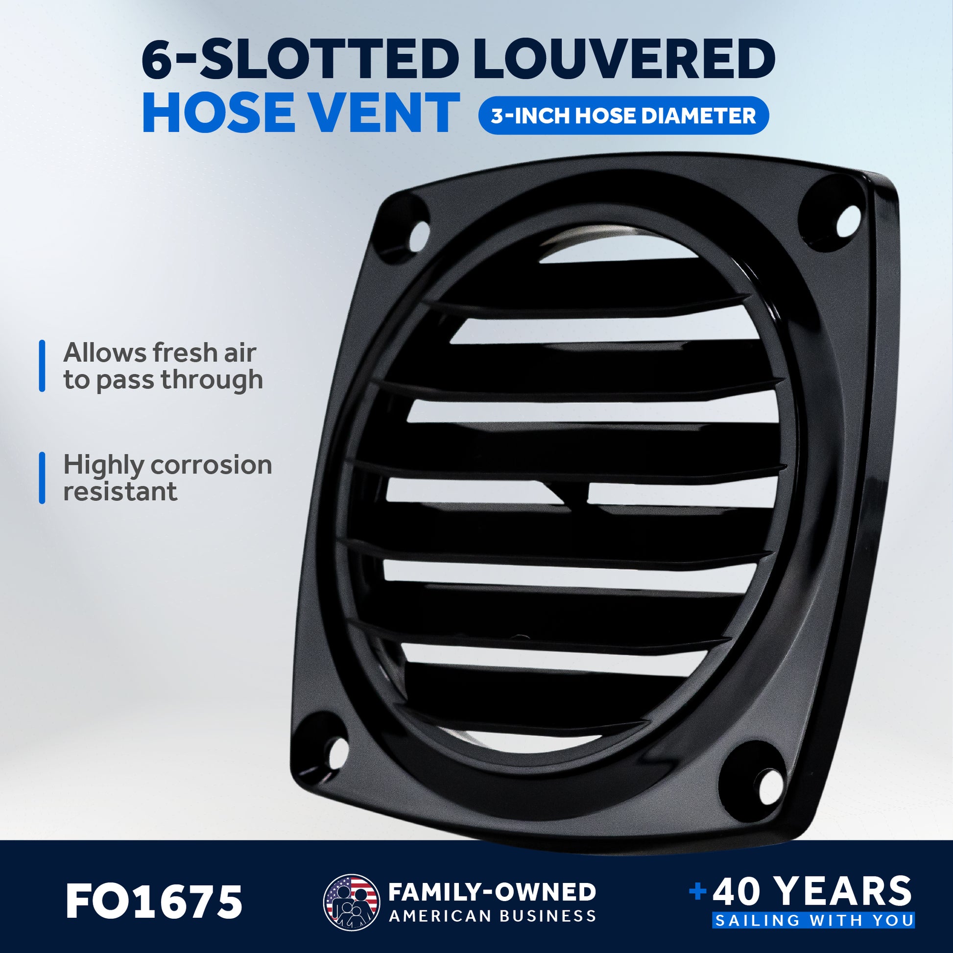 Louvered Flush Hose Ventilators, 6 slots, Black - FO1675 - Five Oceans