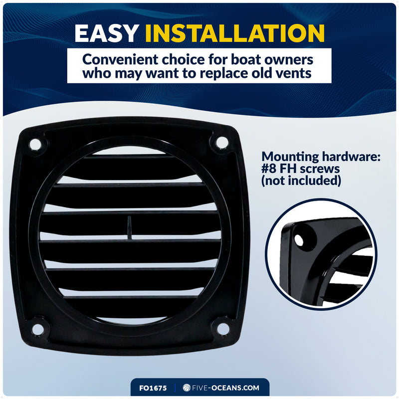 6-Slotted Louvered Flush Hose Ventilators, 3" Hose Diameter, Black - FO1675 - Five Oceans