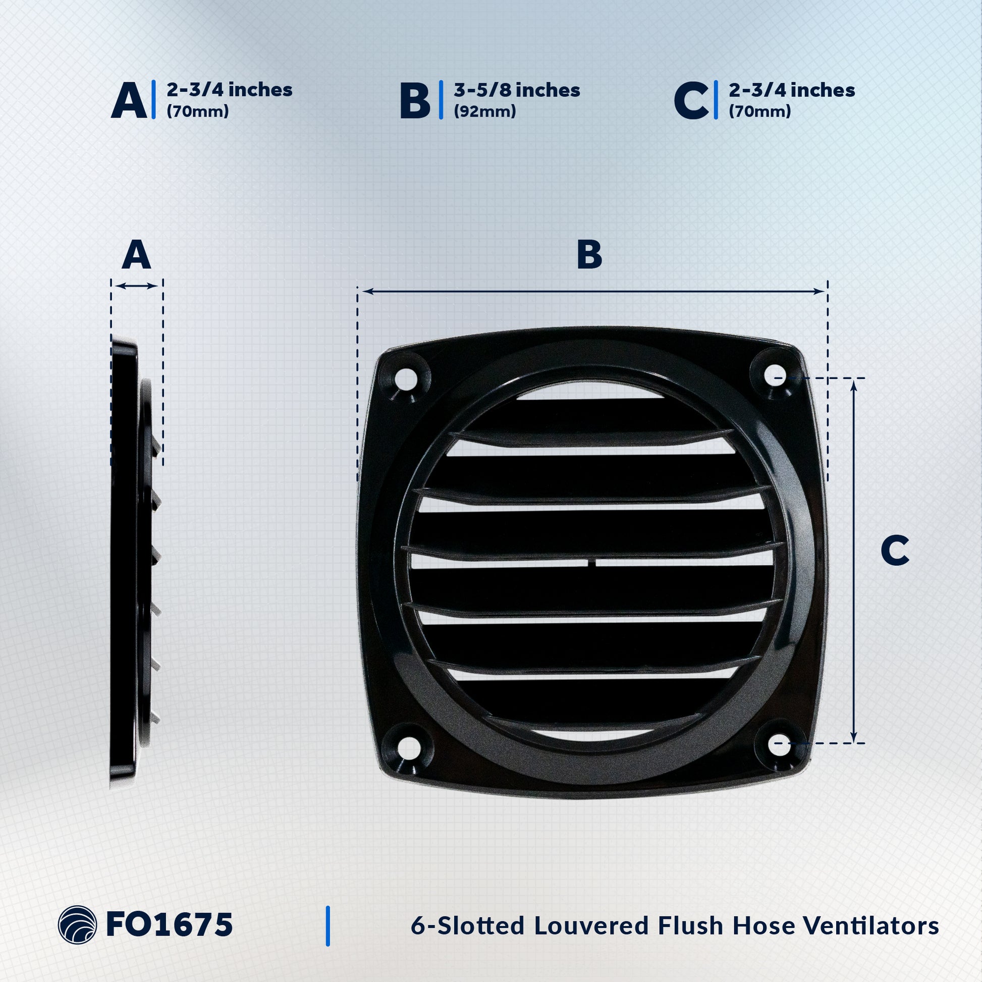 Louvered Flush Hose Ventilators, 6 slots, Black - FO1675 - Five Oceans