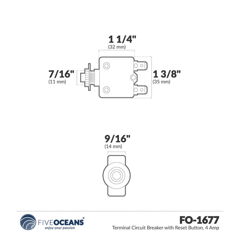 4 Amp Push-Button Reset Circuit Breaker 125-250V AC / 50V DC, 2-Pack - FO1677-M2 - Five Oceans