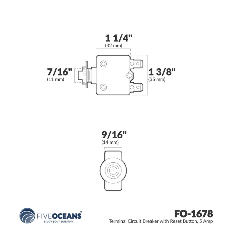 5 Amp Push-Button Reset Circuit Breaker 125-250V AC / 50V DC - FO1678 - Five Oceans