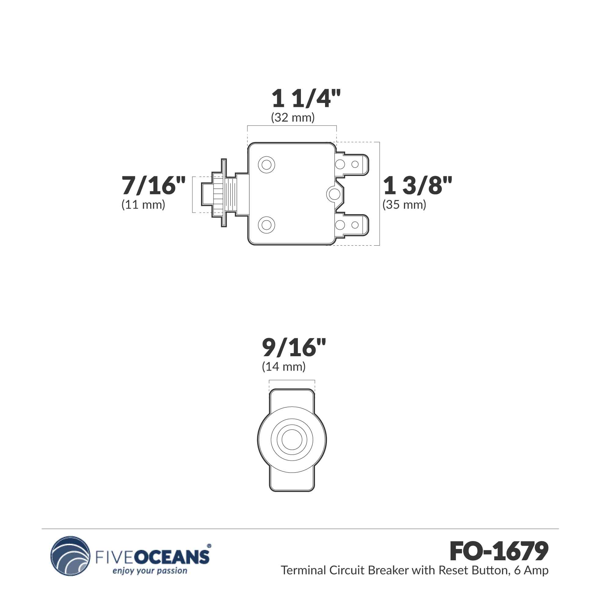 6 Amp Push-Button Reset Circuit Breaker 125-250V AC / 50V DC - FO1679