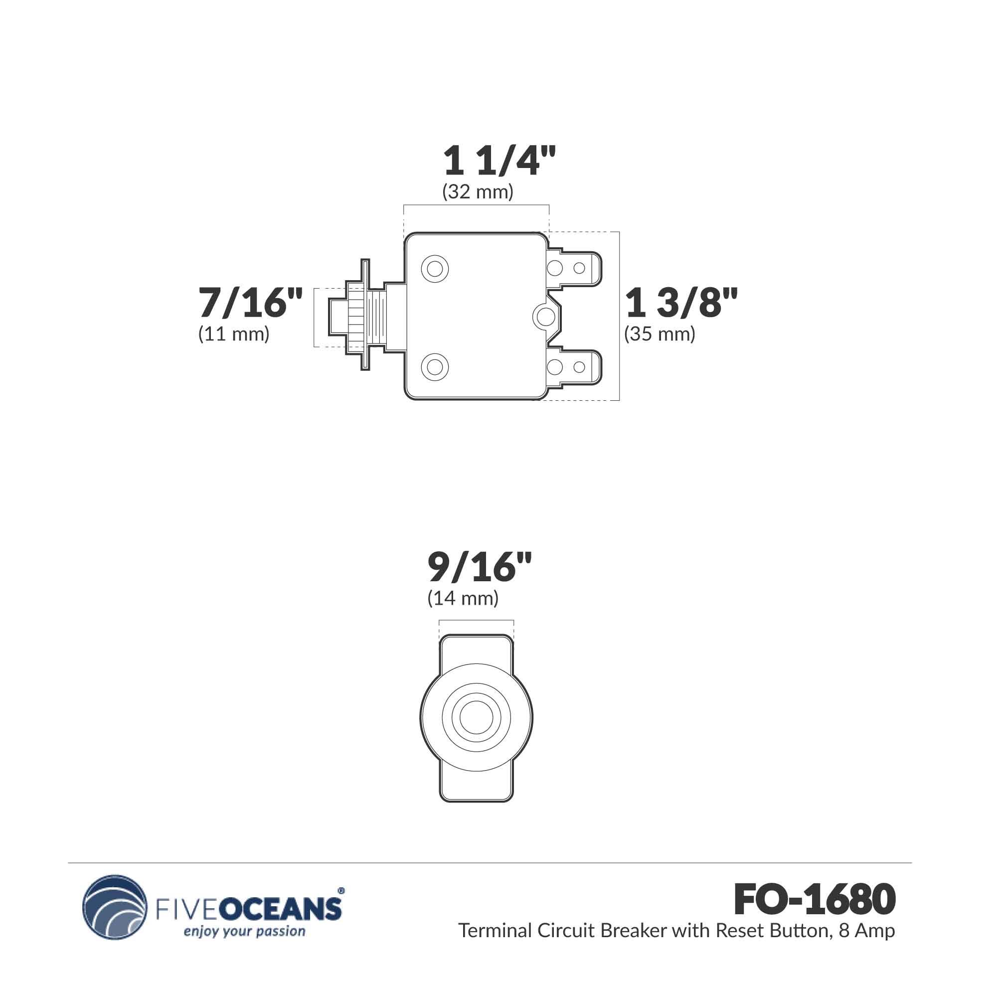 8 Amp Push-Button Reset Circuit Breaker 125-250V AC / 50V DC, 2-Pack - FO1680-M2