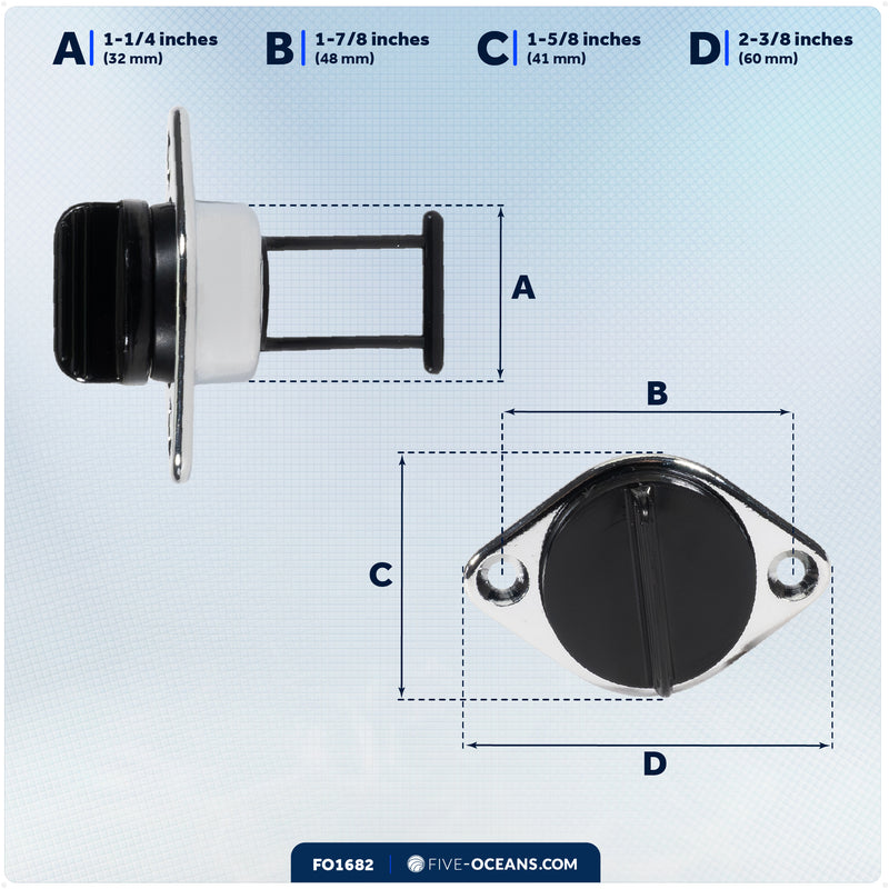 Garboard Drain Plug For 1-1/4" Transom Hole, Chrome Plated Brass/Black Nylon - FO1682 - Five Oceans