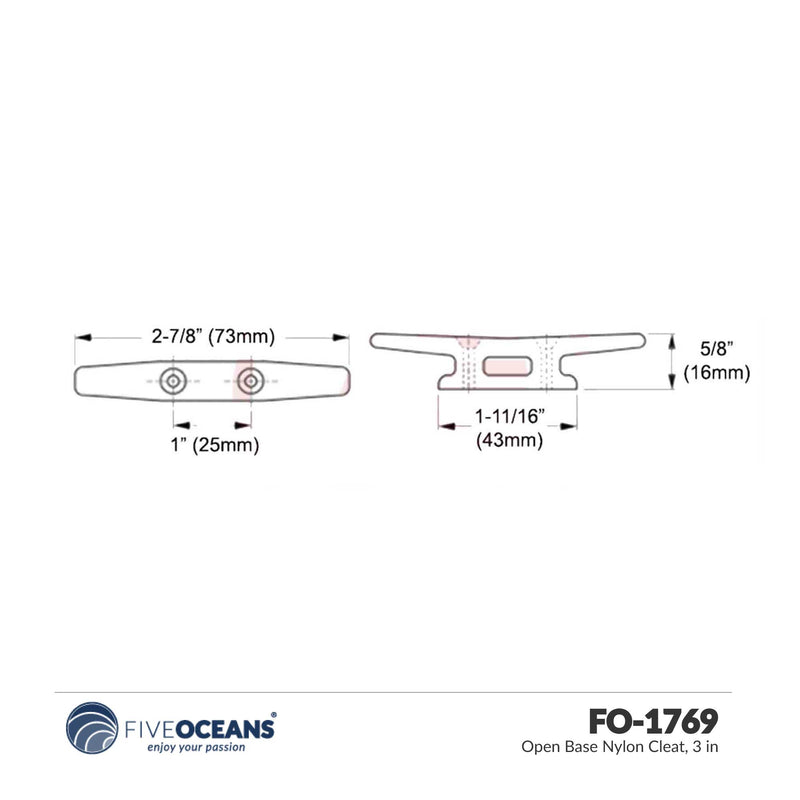 3" Dock Cleat, Black Nylon, 2-Pack - FO1769-M2 - Five Oceans