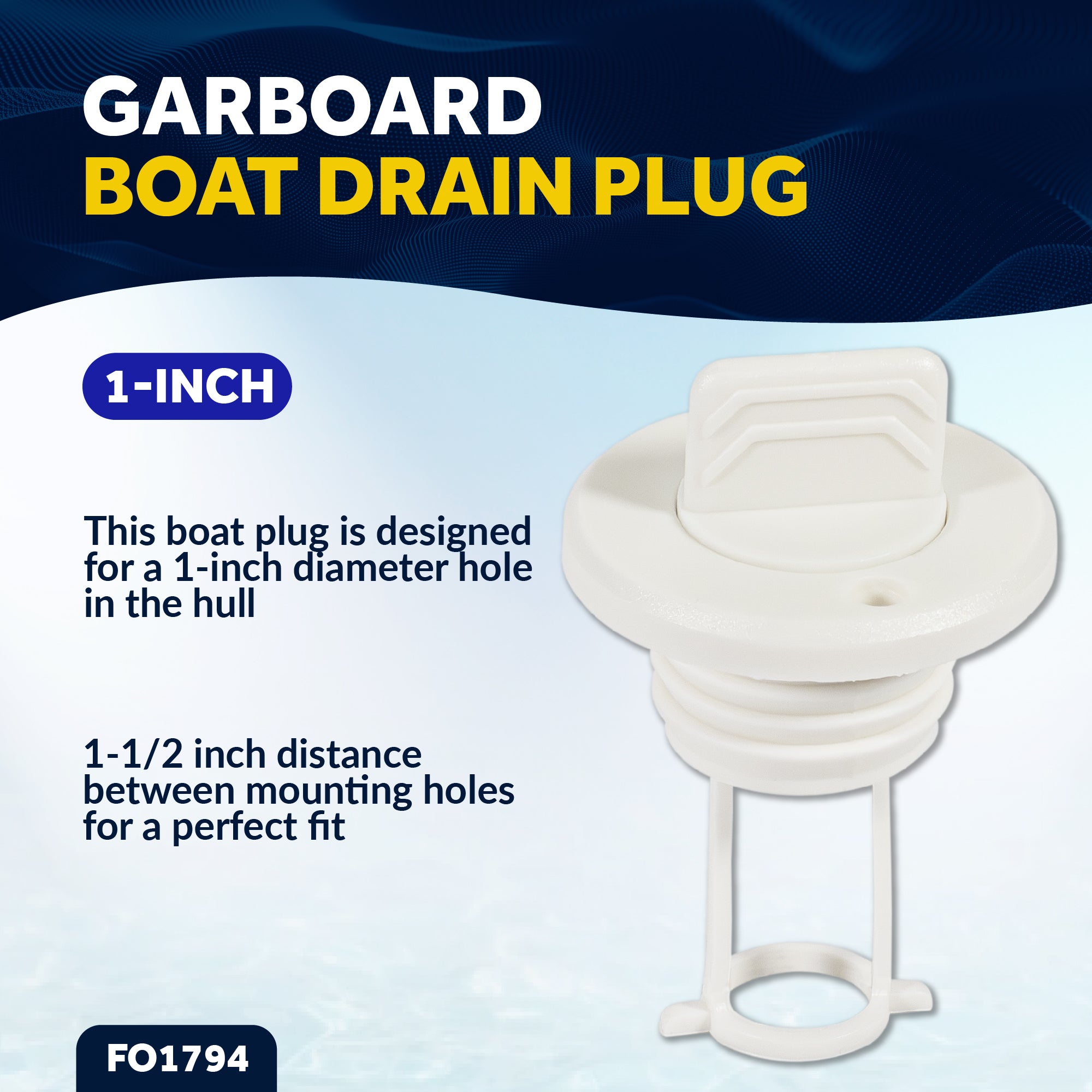 Garboard Boat Drain Plug For 1" Transom Hole, White Nylon - FO1794 - Five Oceans