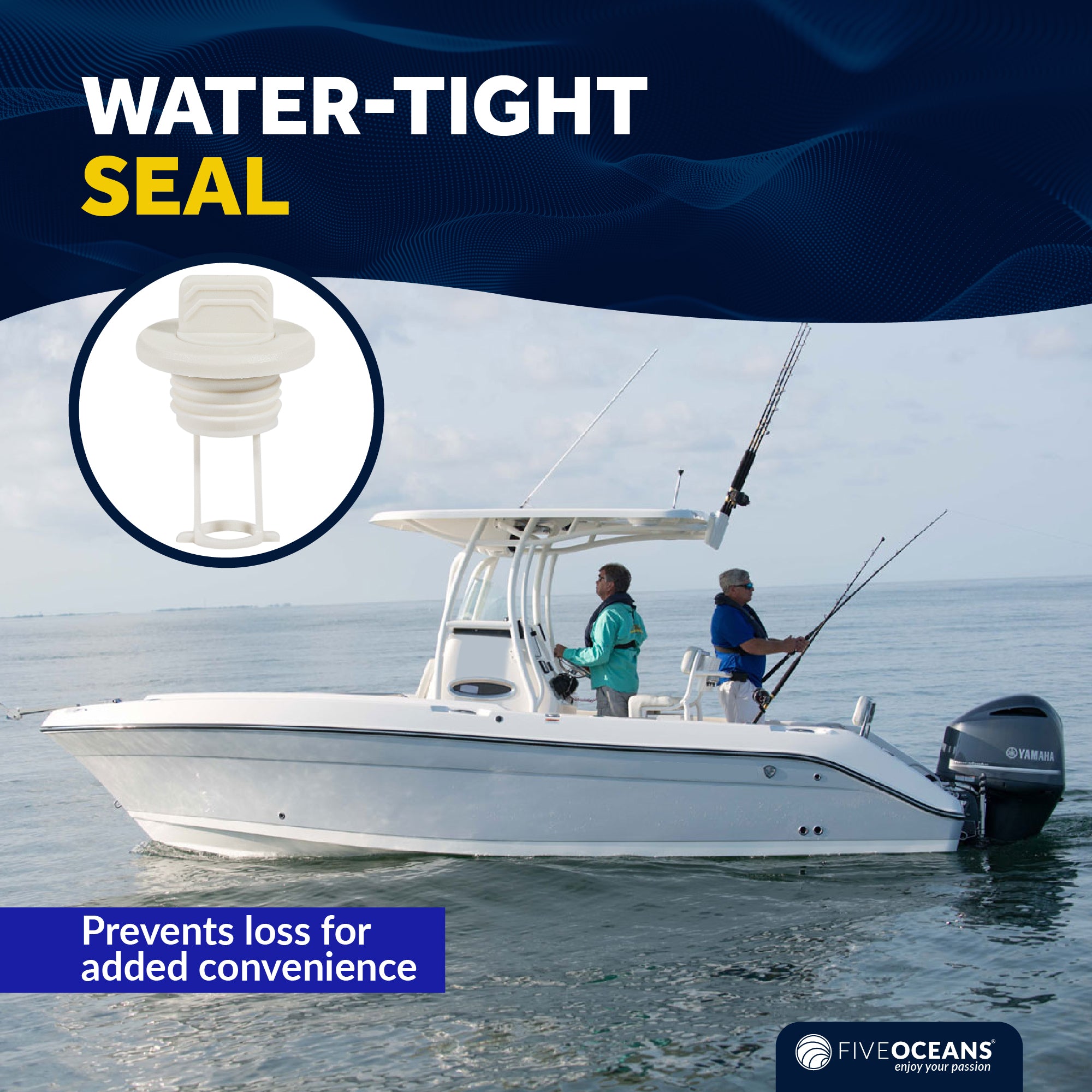 Garboard Boat Drain Plug For 1" Transom Hole, White Nylon - FO1794 - Five Oceans