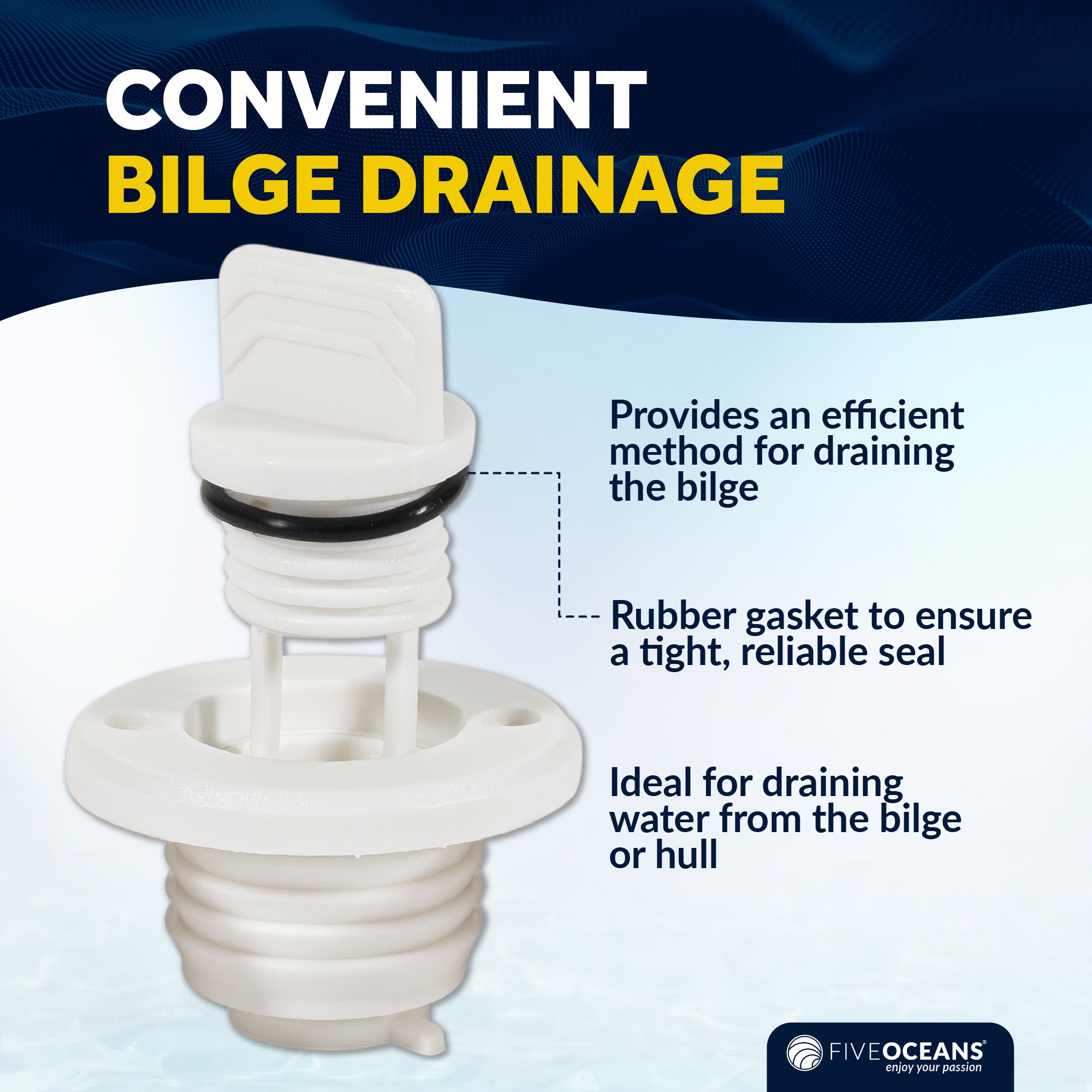 Garboard Boat Drain Plug For 1" Transom Hole, White Nylon - FO1794 - Five Oceans