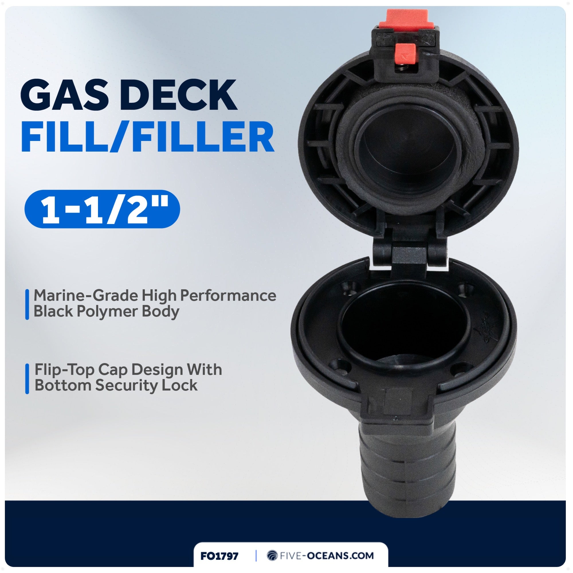 Gas Deck Fill, 1-1/2" I.D. Hose, Black - FO1797 - Five Oceans