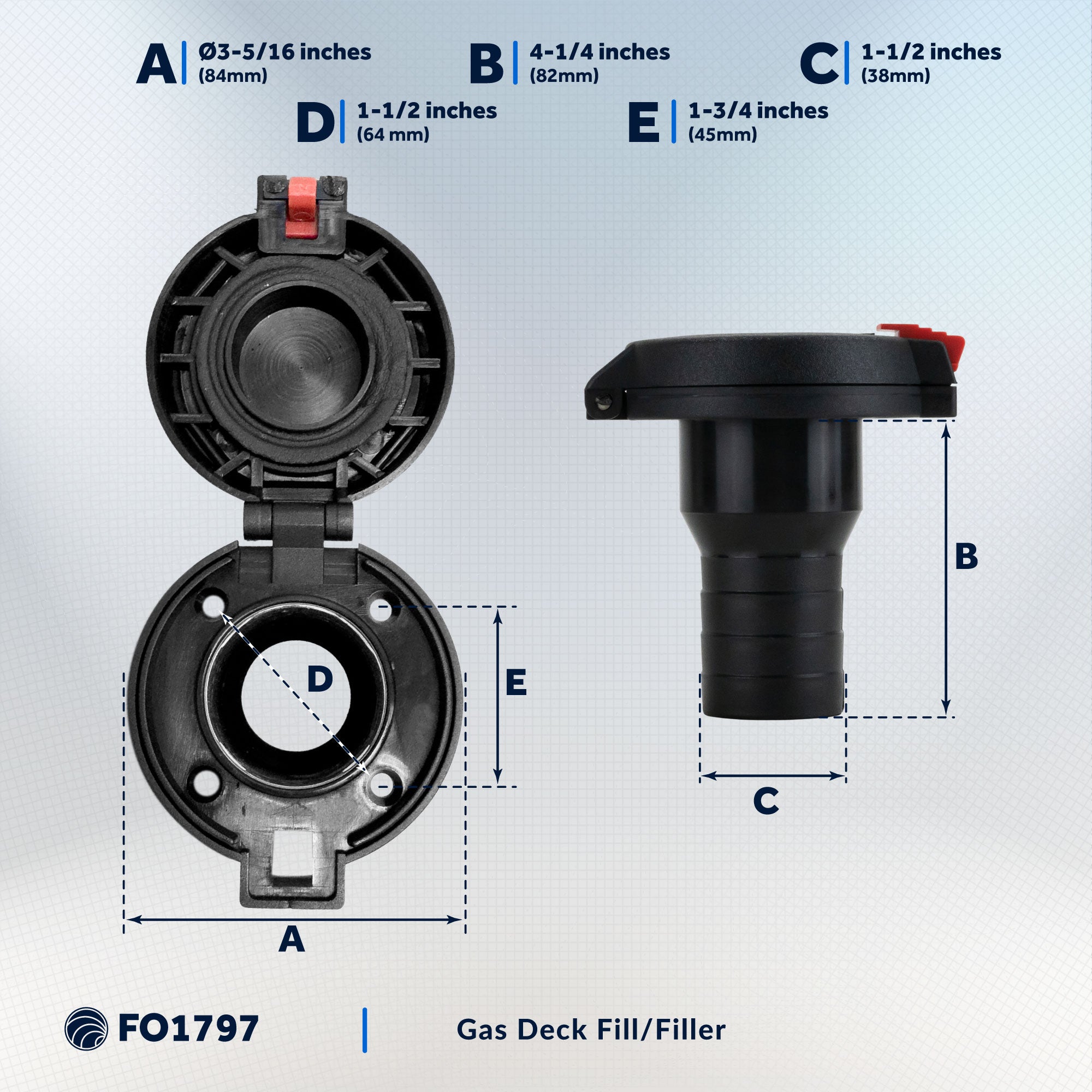 Gas Deck Fill/Filler, 1-1/2" Hose - FO1797 - Five Oceans