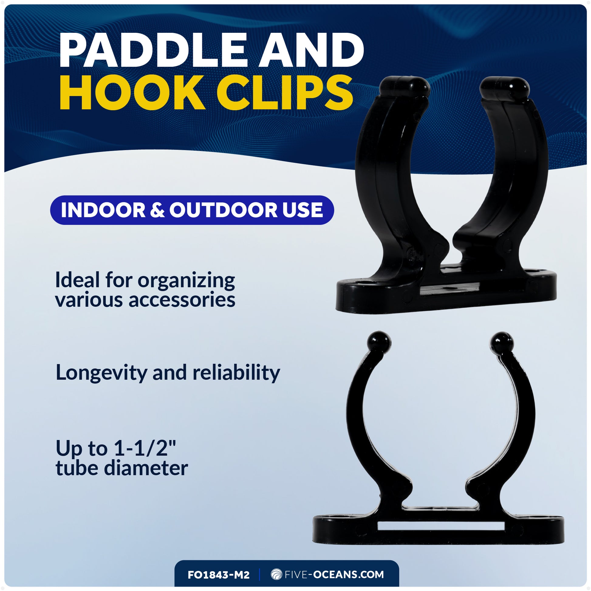 Boat Hook Holder, Up to 1-1/2" Tube Diameter - 2-Pack - FO1843-M2 - Five Oceans