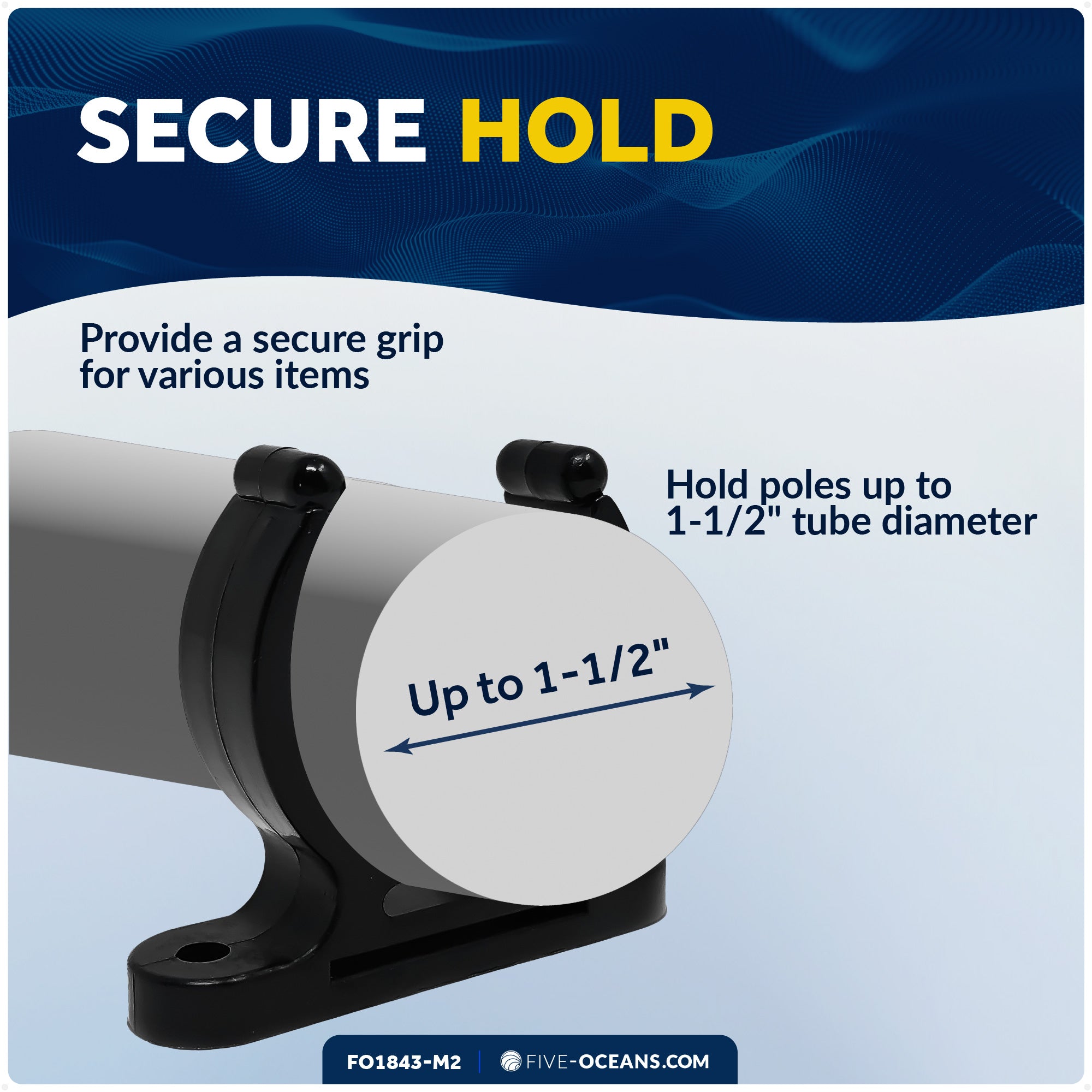 Boat Hook Holder, Up to 1-1/2" Tube Diameter - 2-Pack - FO1843-M2 - Five Oceans