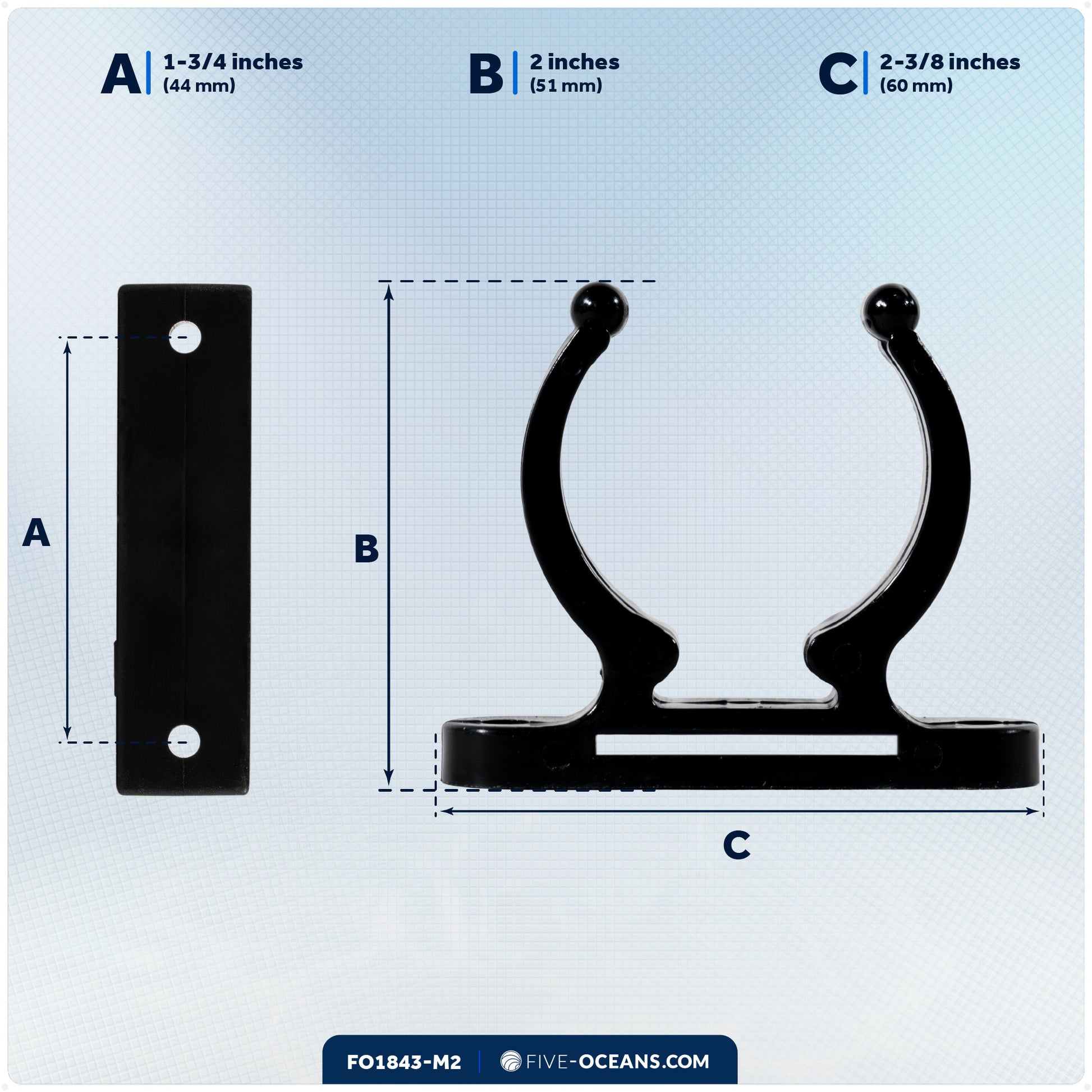 Boat Hook Holder, Up to 1-1/2" Tube Diameter - 2-Pack - FO1843-M2 - Five Oceans