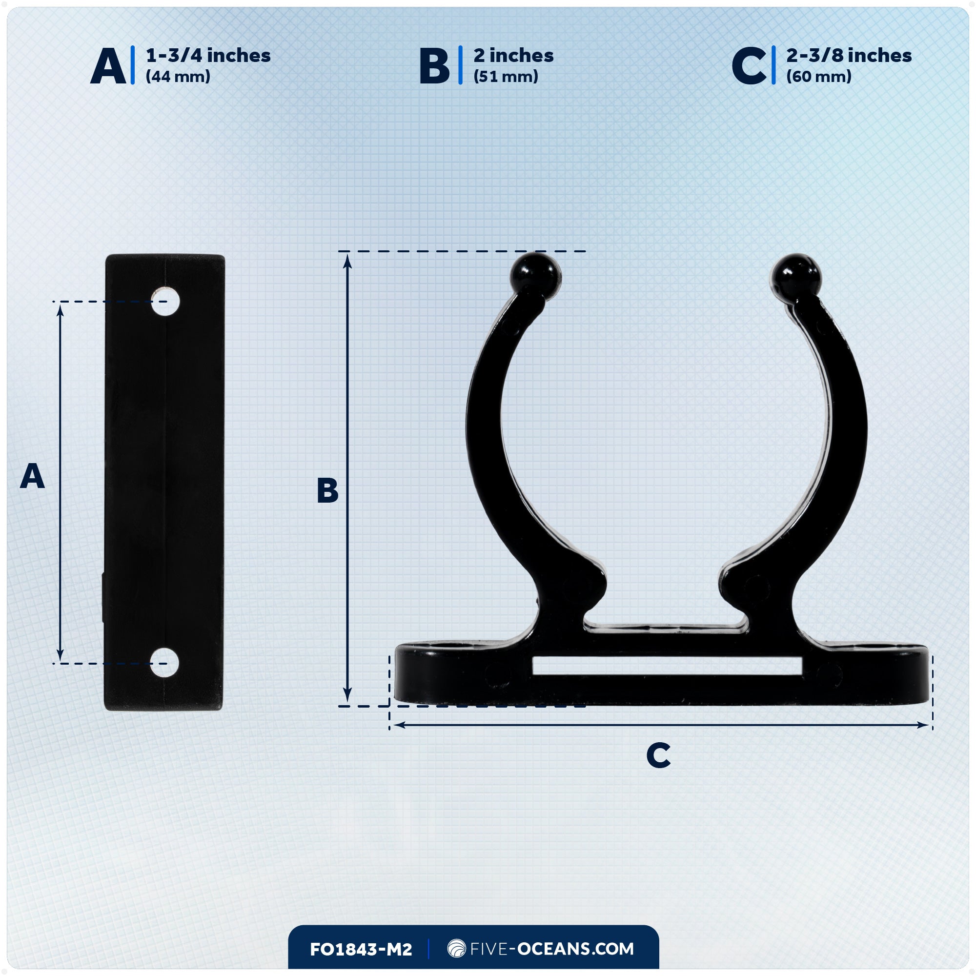Boat Hook Holder, Up to 1-1/2" Tube Diameter - 2-Pack - FO1843-M2 - Five Oceans