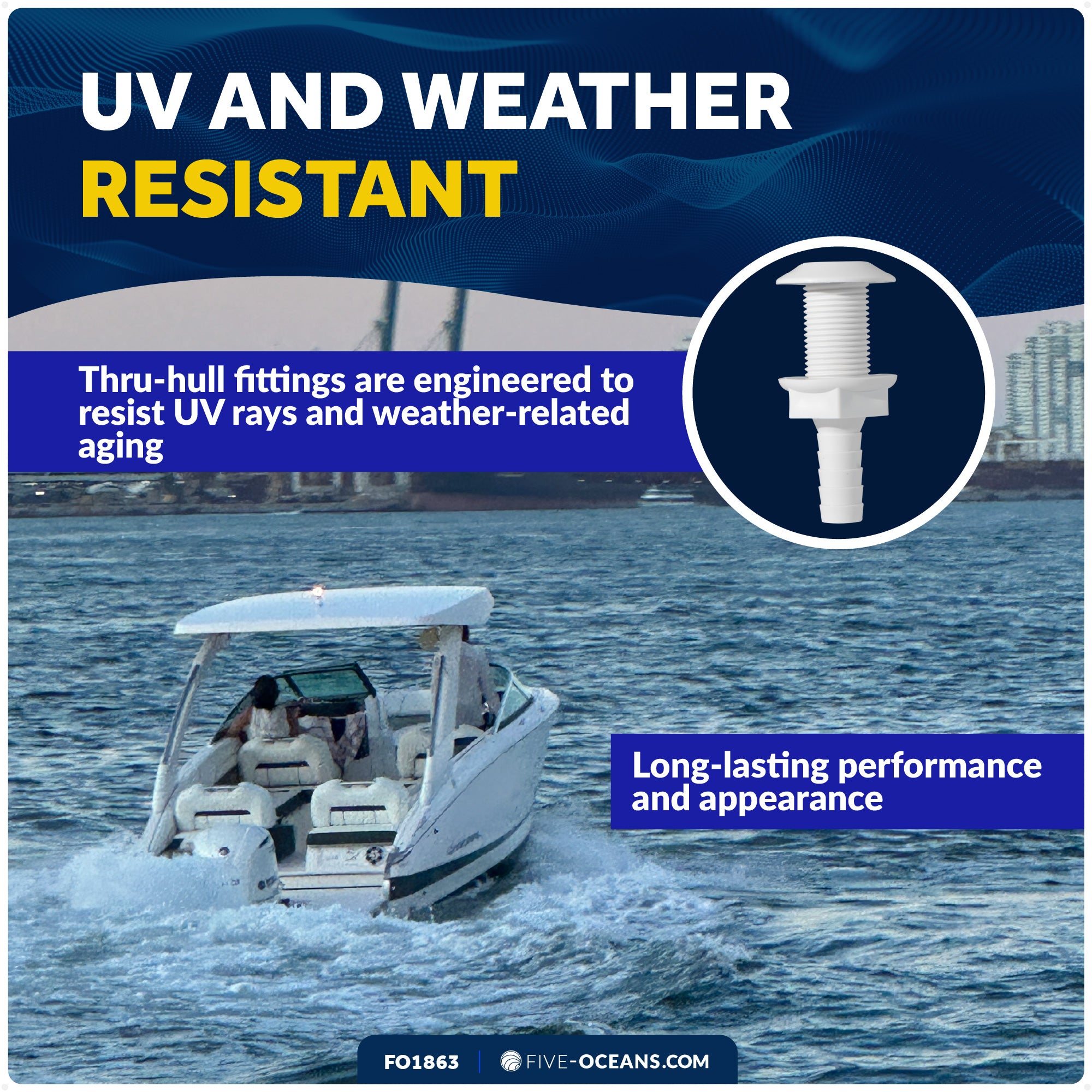 3/4" Thru-Hull Fittings for Boat, White- FO1863 - Five Oceans