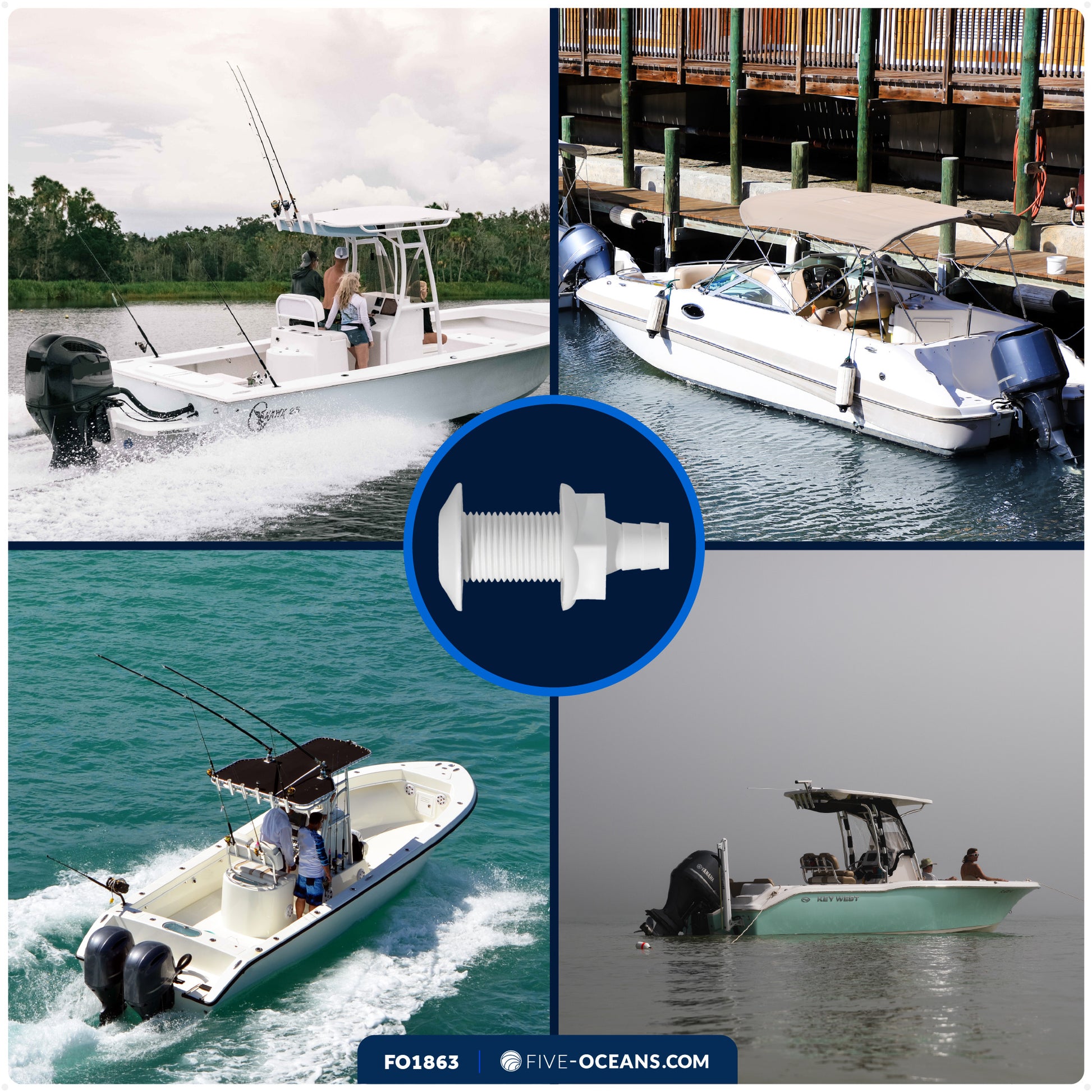 3/4" Thru-Hull Fittings for Boat, White- FO1863 - Five Oceans